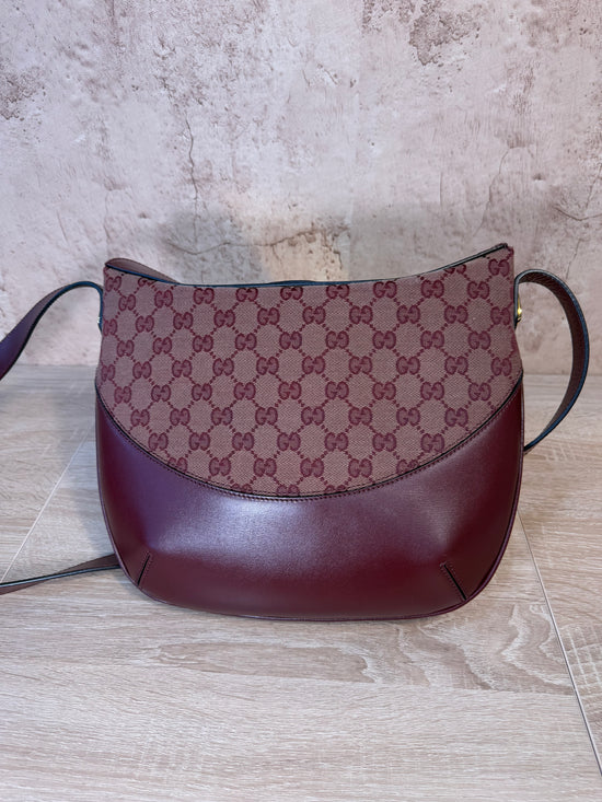 LIKE NEW Gucci Burgundy Canvas & Leather Arli GG Shoulder Bag