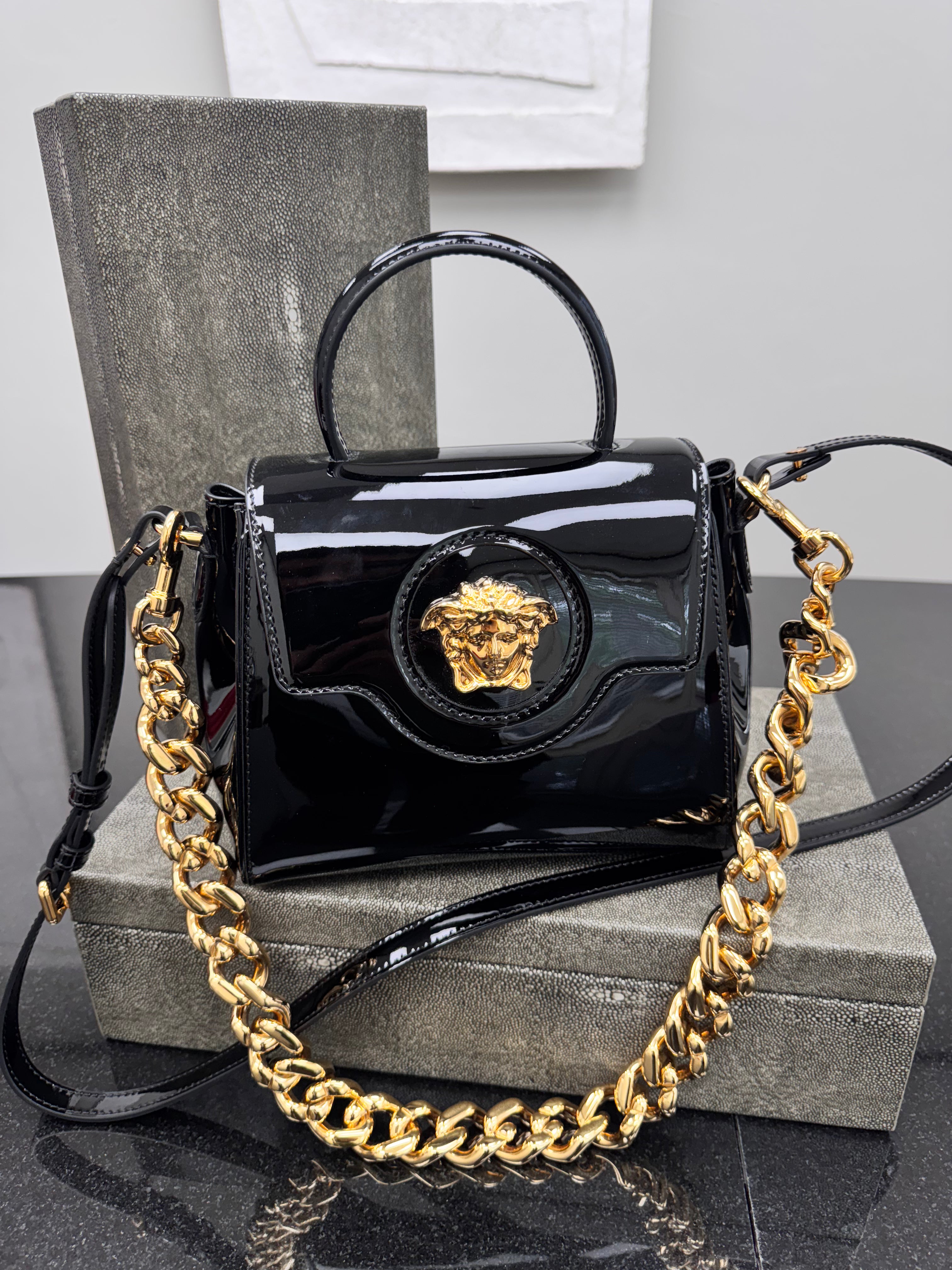 *DONS DROP* Versace Black Patent Leather La Medusa Small Bag