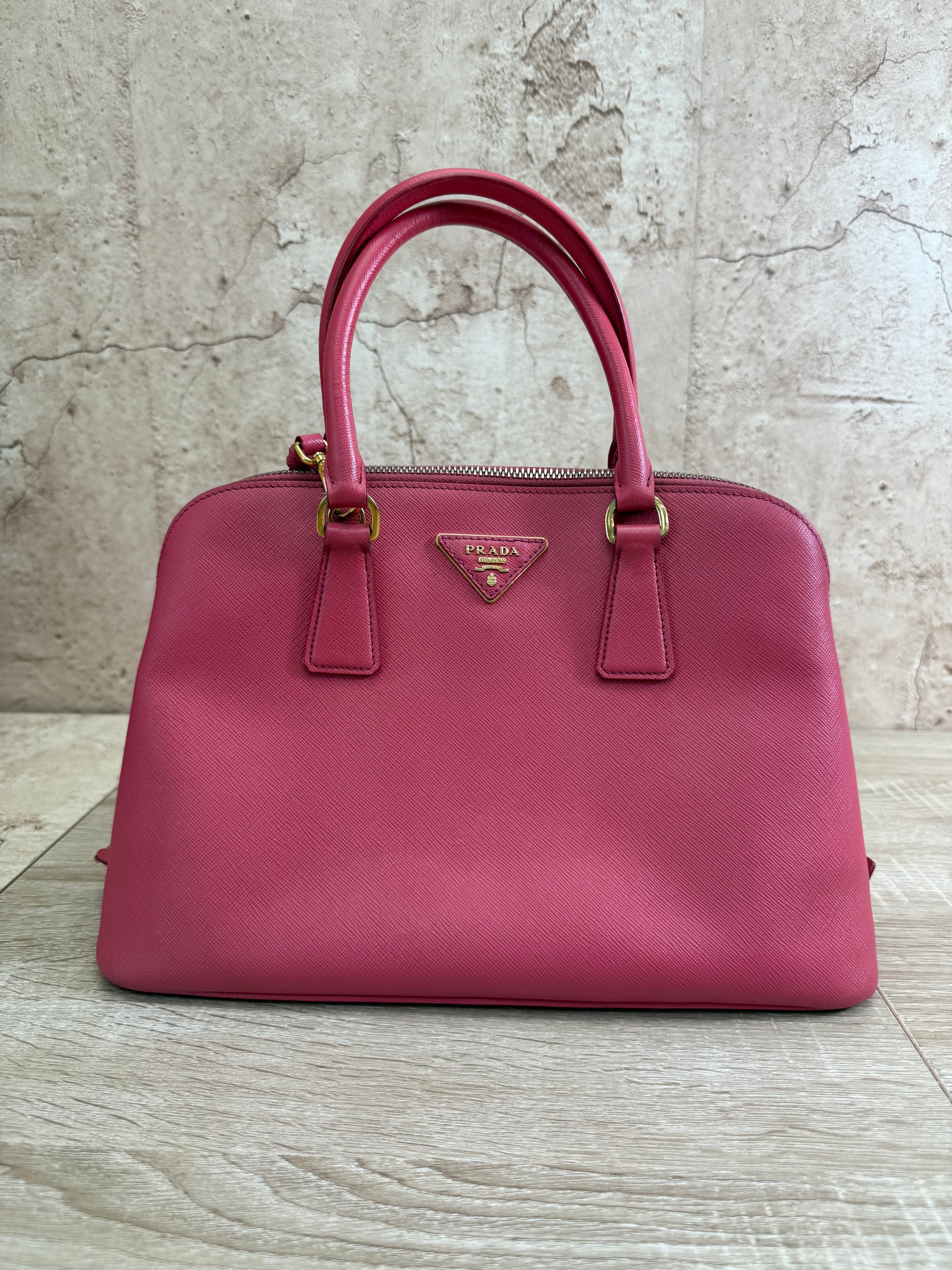 Prada Pink Saffiano Leather Dome 2way Bag