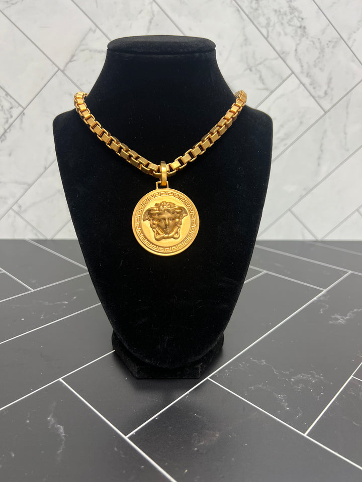 Versace Gold Plated Medusa Medallion Necklace