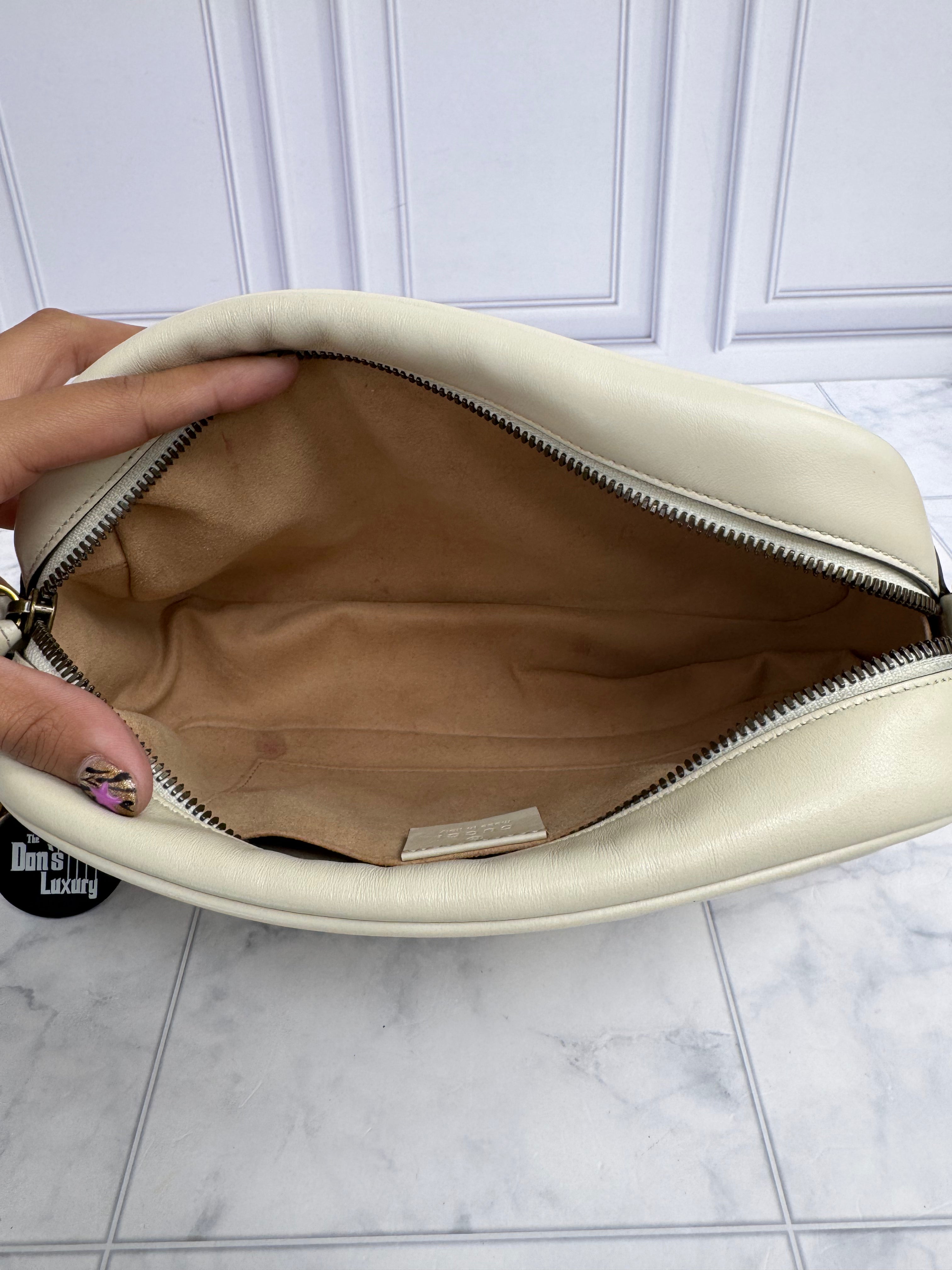 Gucci Cream Chevron Quilted Leather GG Marmont Small Camera Bag