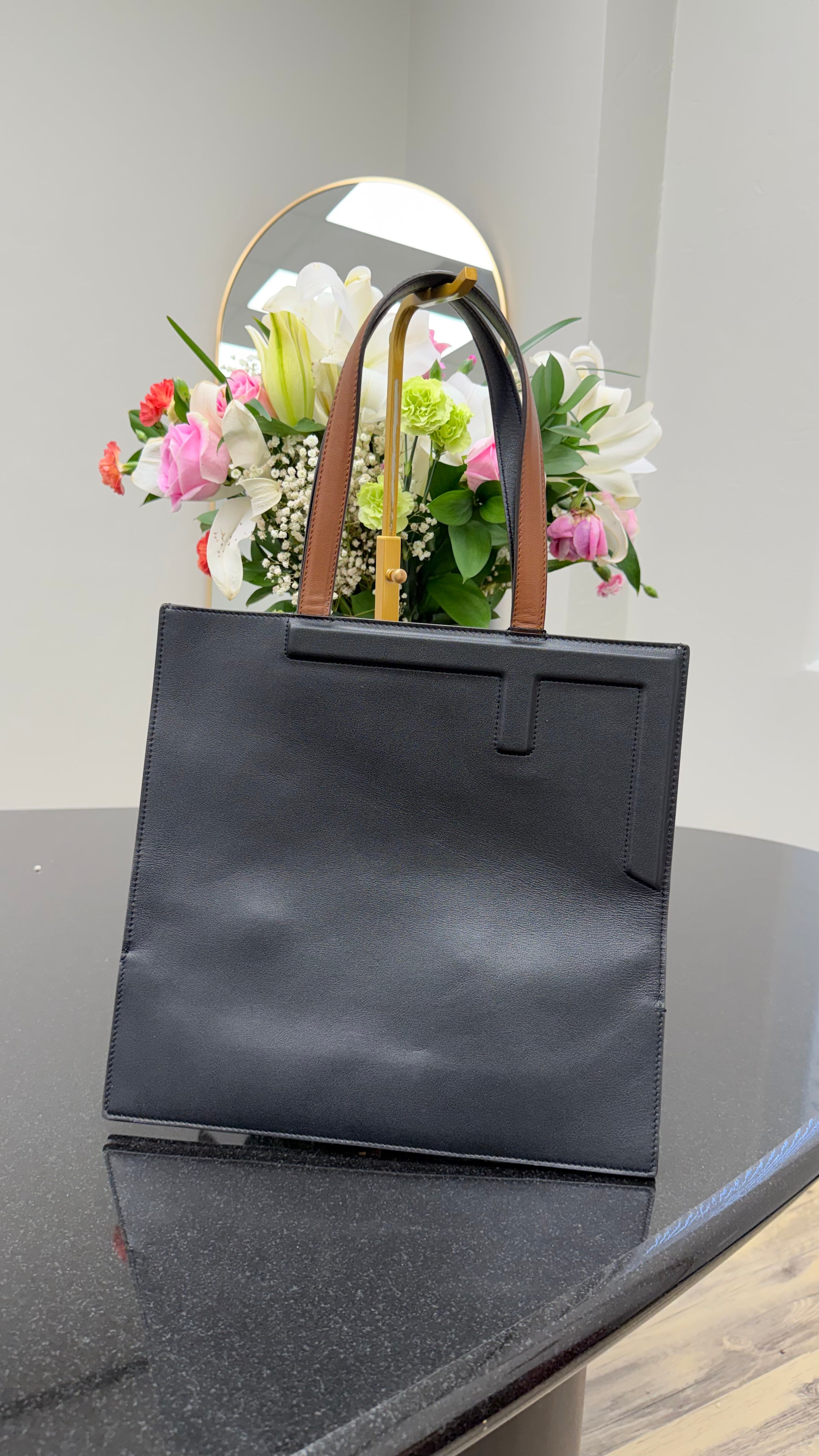 Fendi Brown & Black Leather Flat Tote