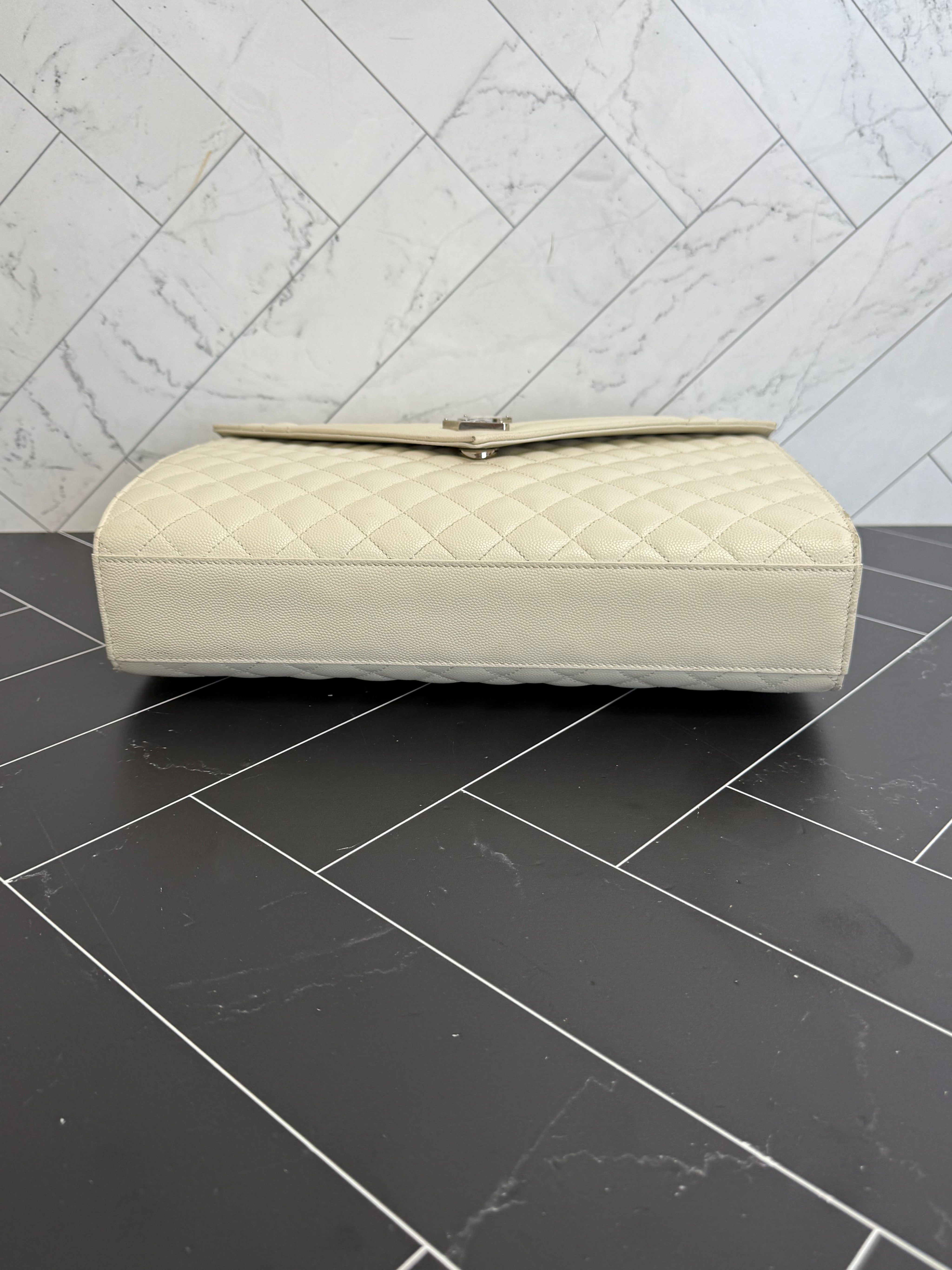 Saint Laurent YSL White Pebbled Leather Triquilt Envelope Bag