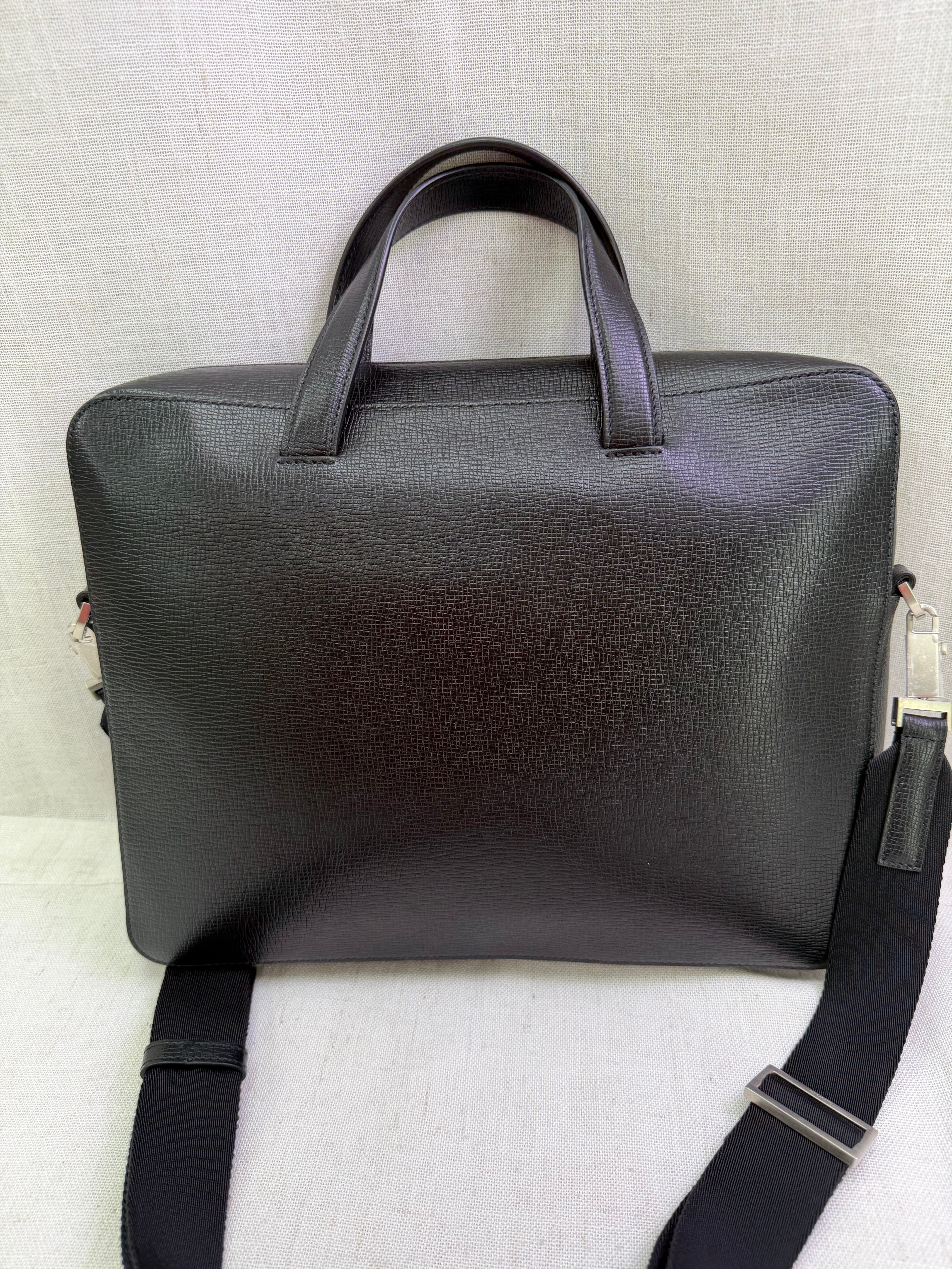 Salvatore Ferragamo Black Hammered Calfskin Briefcase