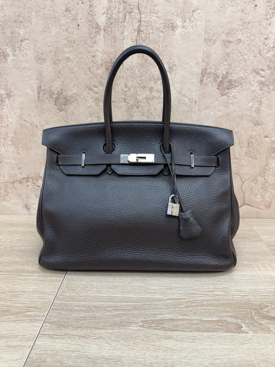 Hermes Dark Brown Clemence Leather Birkin 35