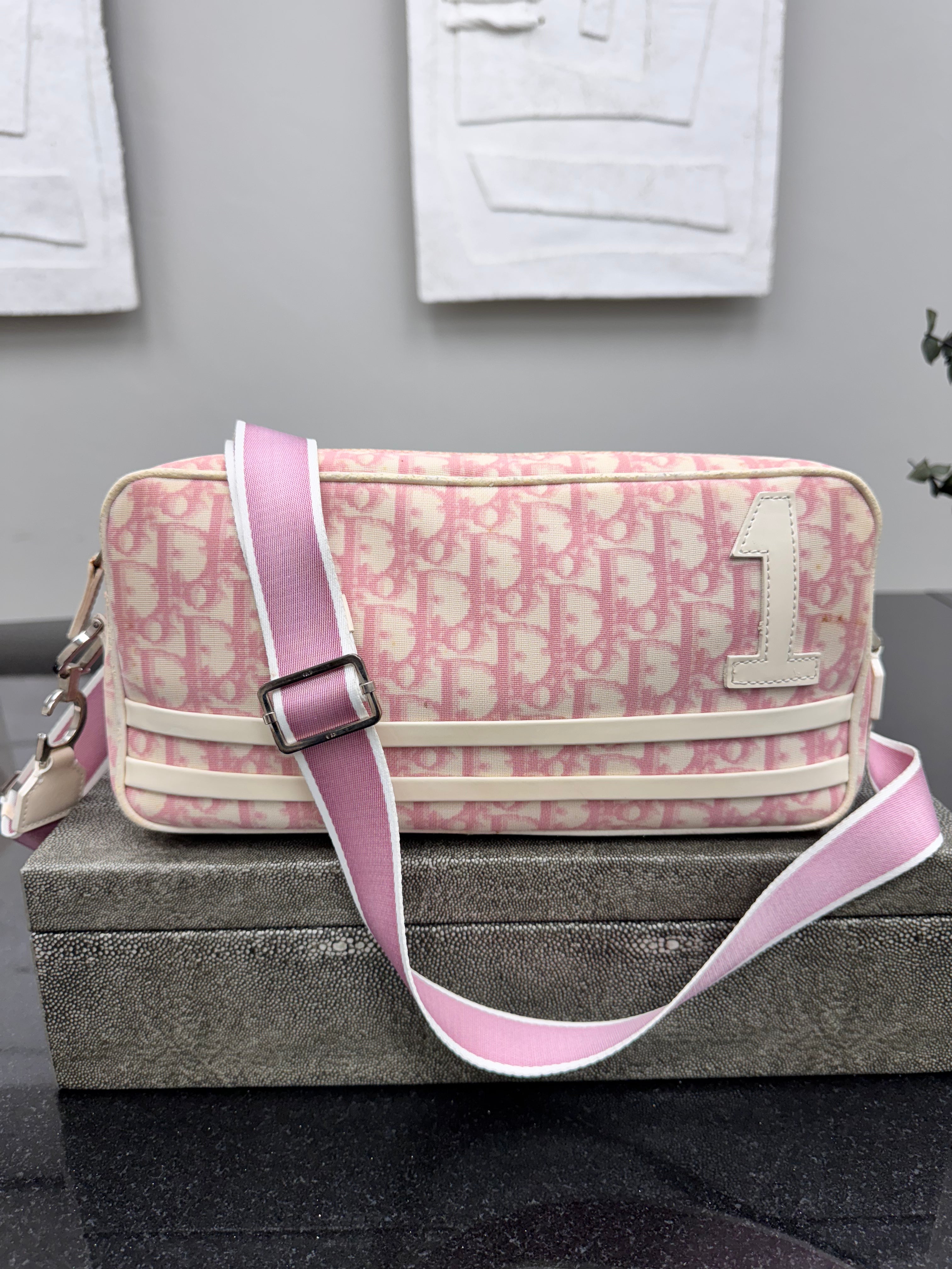 Christian Dior Pink And Beige Canvas Pink Trotter No. 1 Messenger Bag