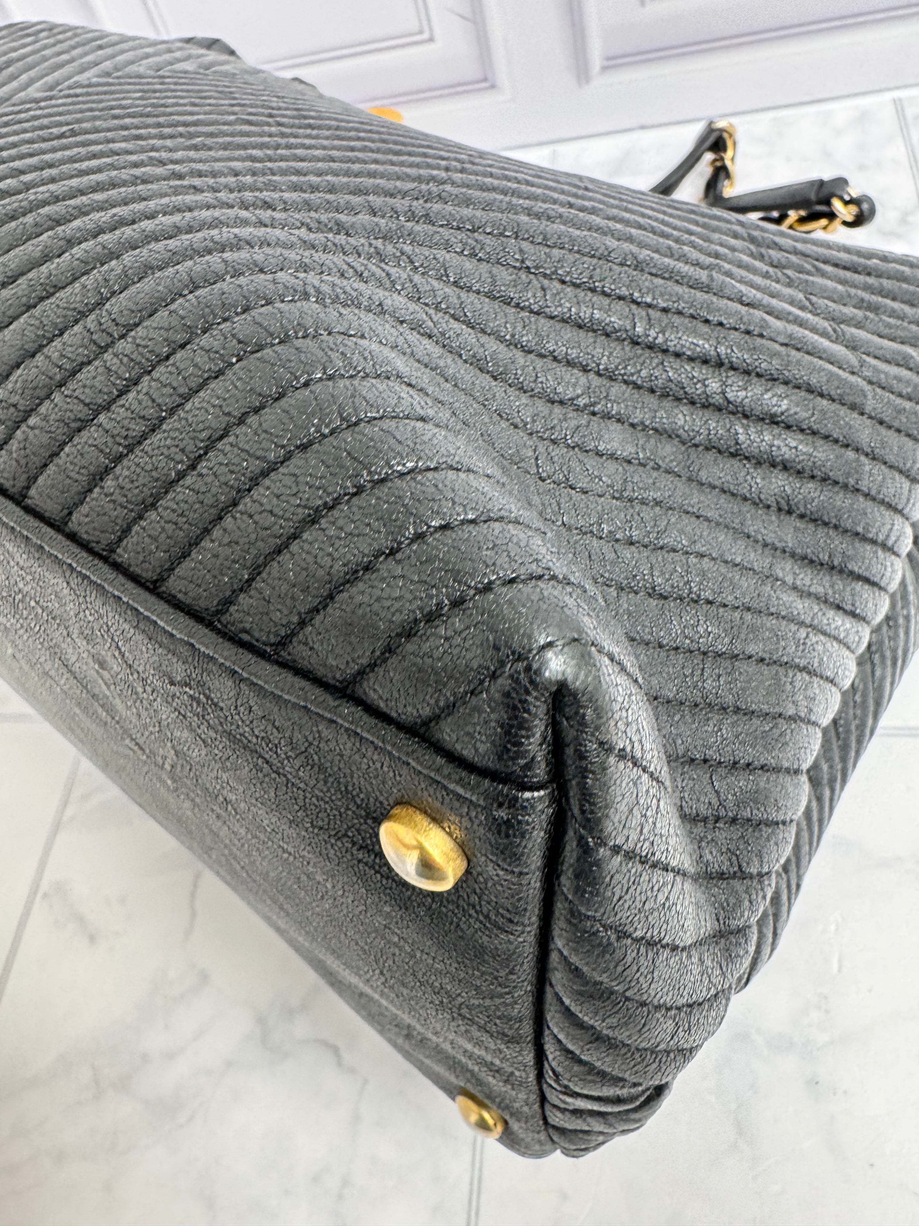 Chanel Black Chevron Quilted Leather Surpique Tote Bag