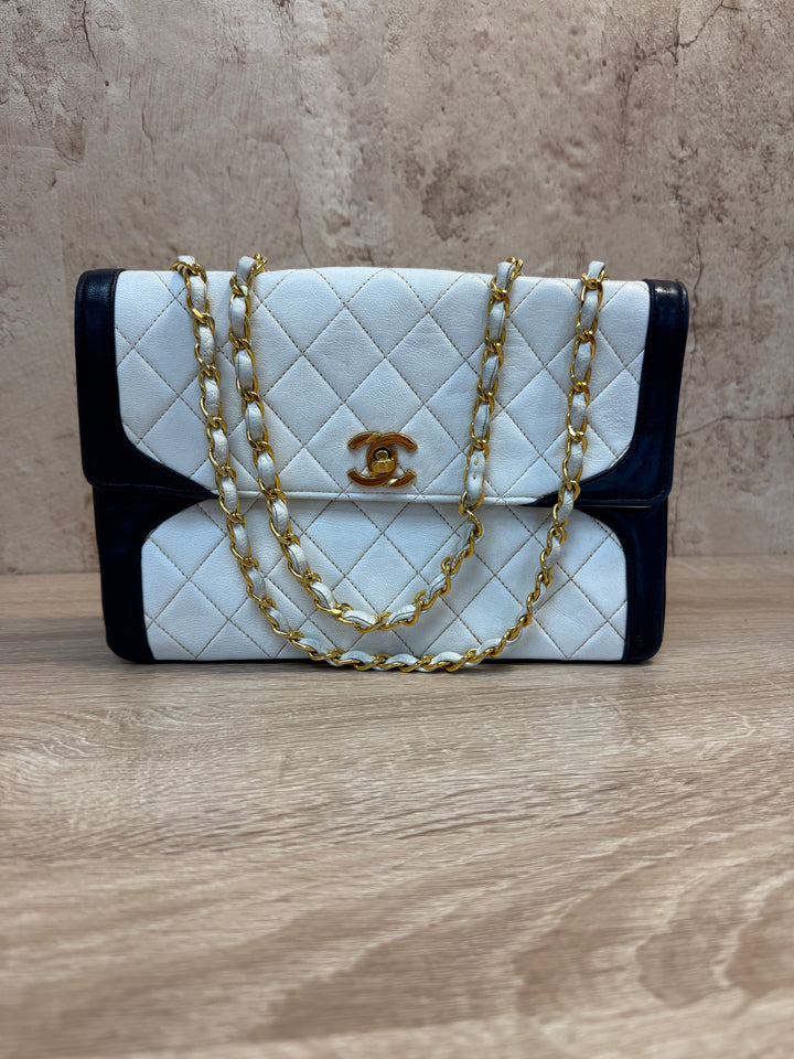 Chanel Vintage White & Black Quilted Flap Bag