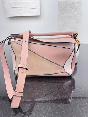 Loewe Dusty Pink & Beige Leather Small Puzzle Bag