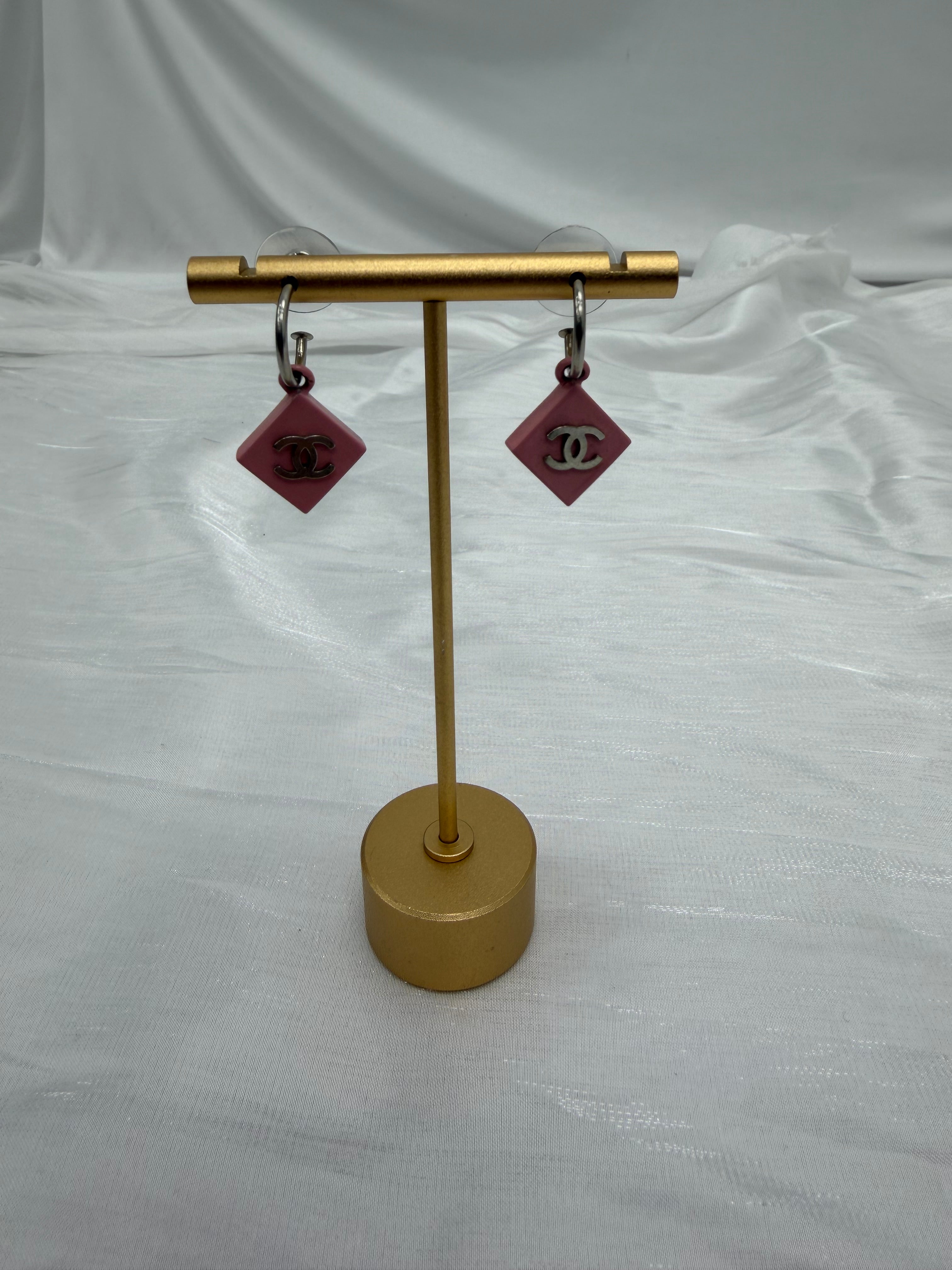 Chanel Pink CC Dangle Earrings