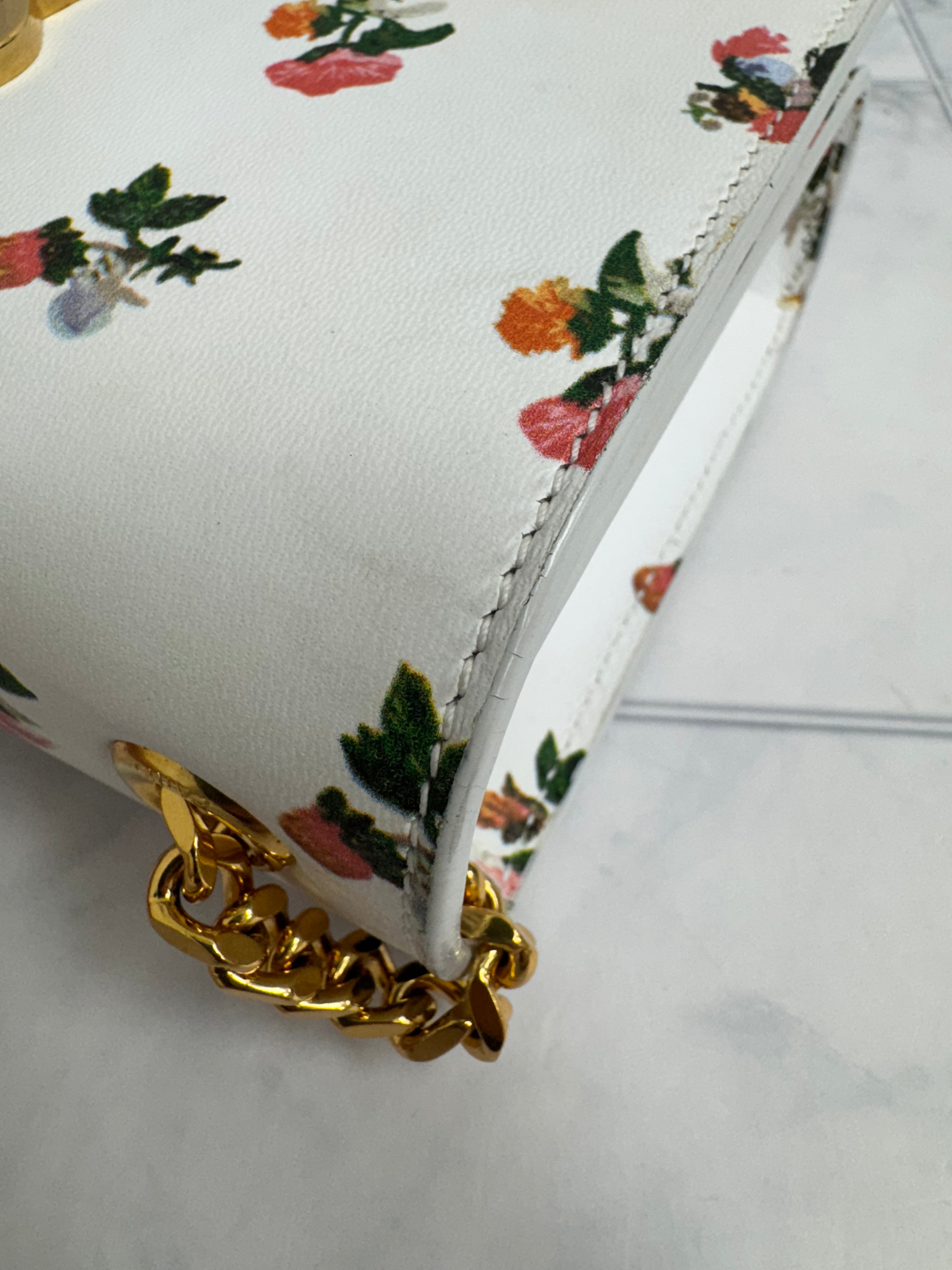 Saint Laurent YSL White And Floral Leather Chain Shoulder Bag