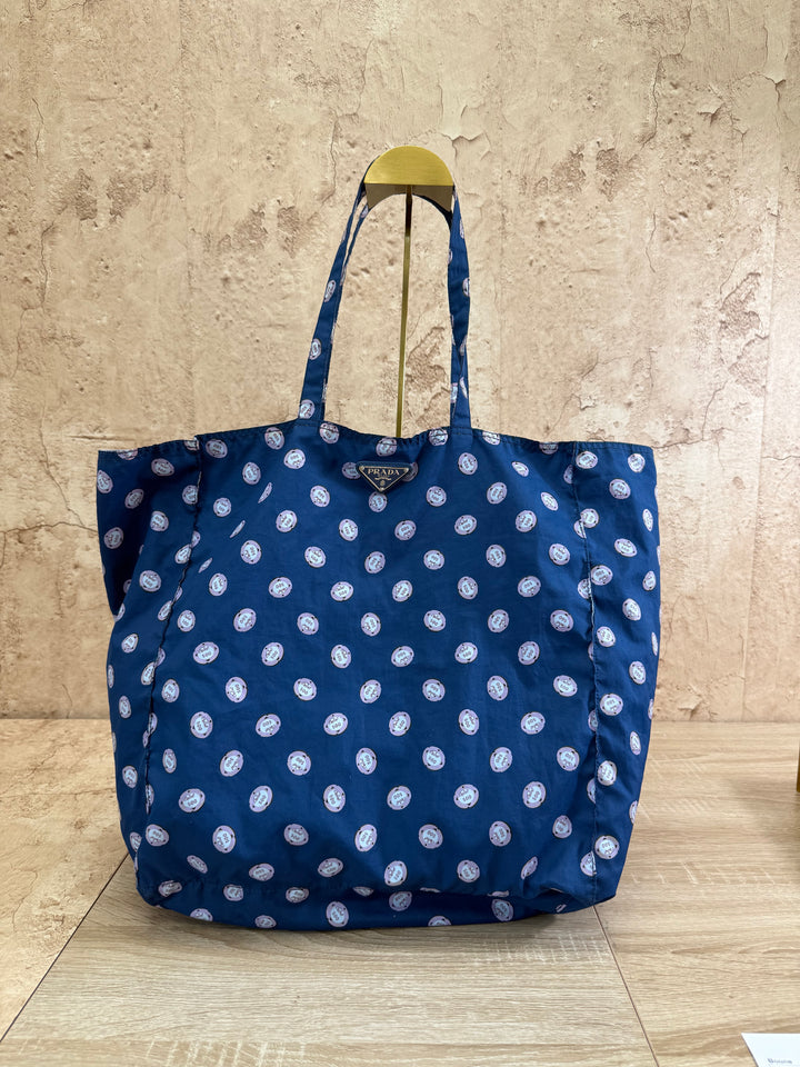 Prada Blue Polka Dot Nylon Tote Bag