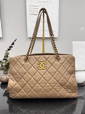 Chanel Dark Gold Quilted Leather CC Crown Tote Bag