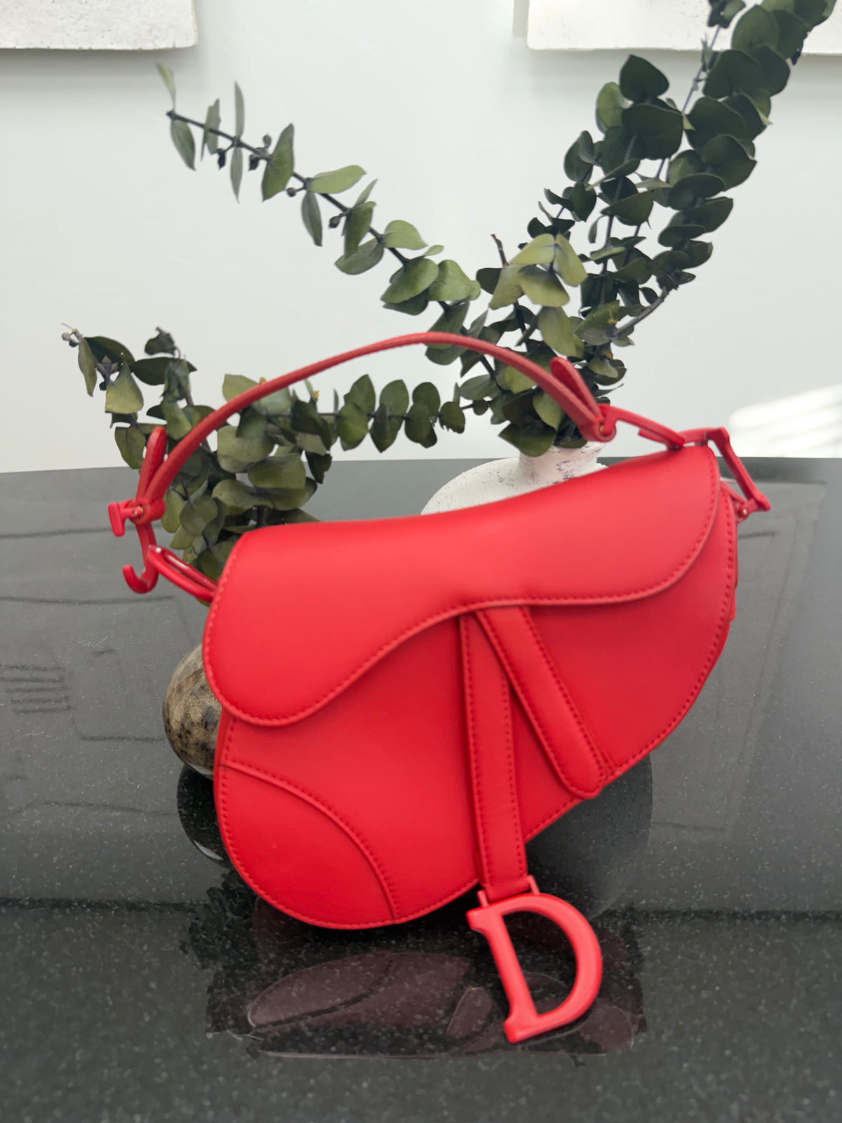 Christian Dior Red Ultra Matte Leather Saddle Mini Handbag