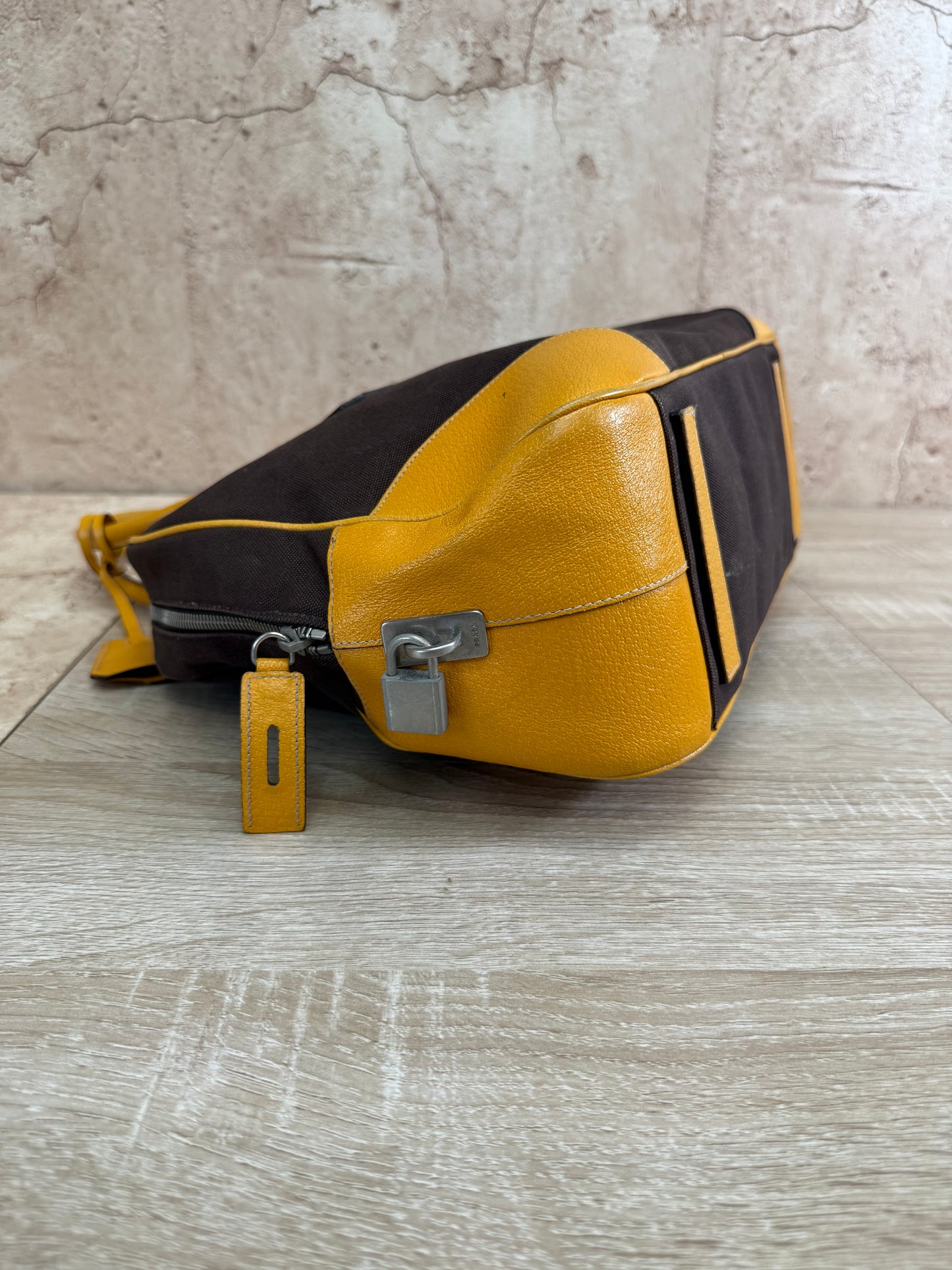 Prada Brown Canvas Canapa Bowler Bag