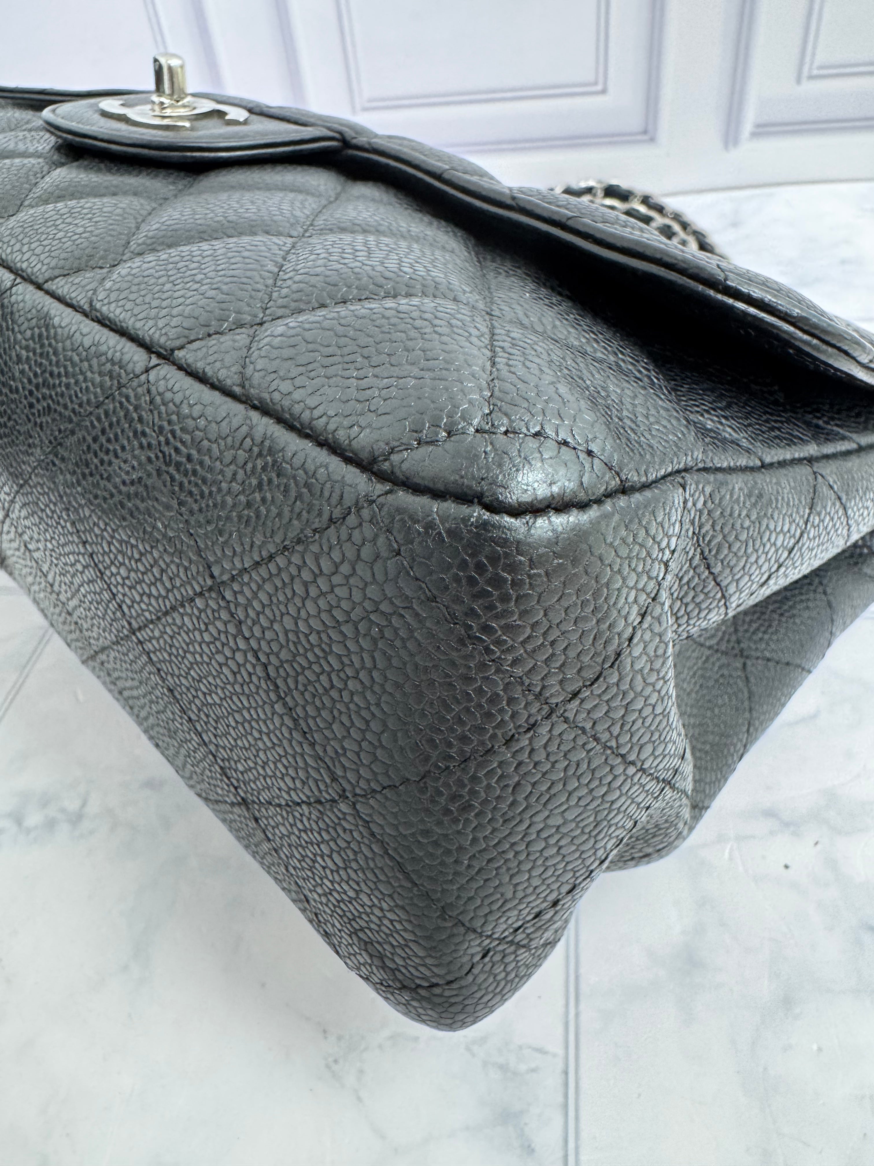 Chanel Black Quilted Caviar Leather Jumbo Classic Double Flap Bag