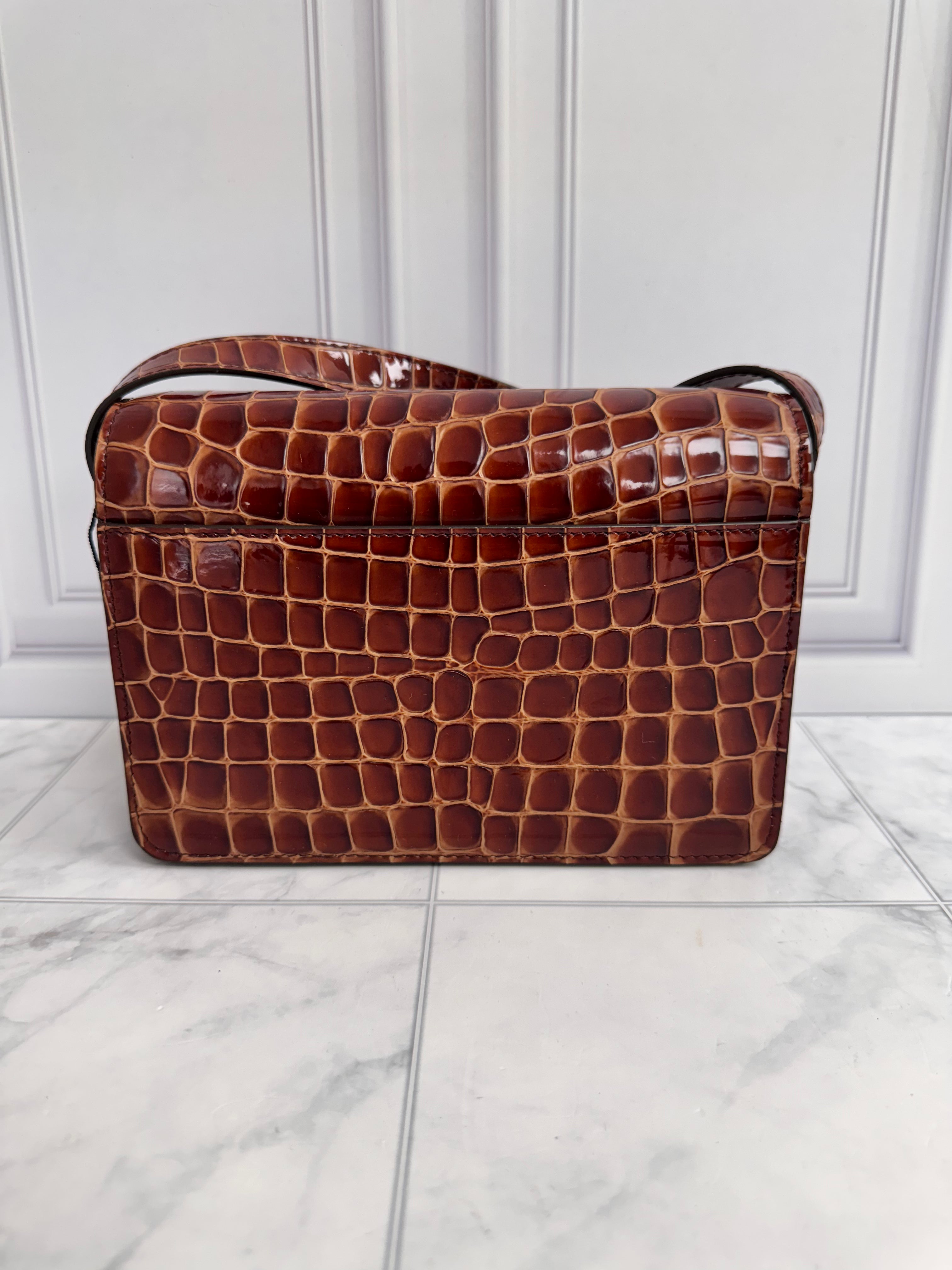 LIKE NEW - Christian Louboutin Brown Croc Embossed Leather Loubi54 Small Crossbody Bag