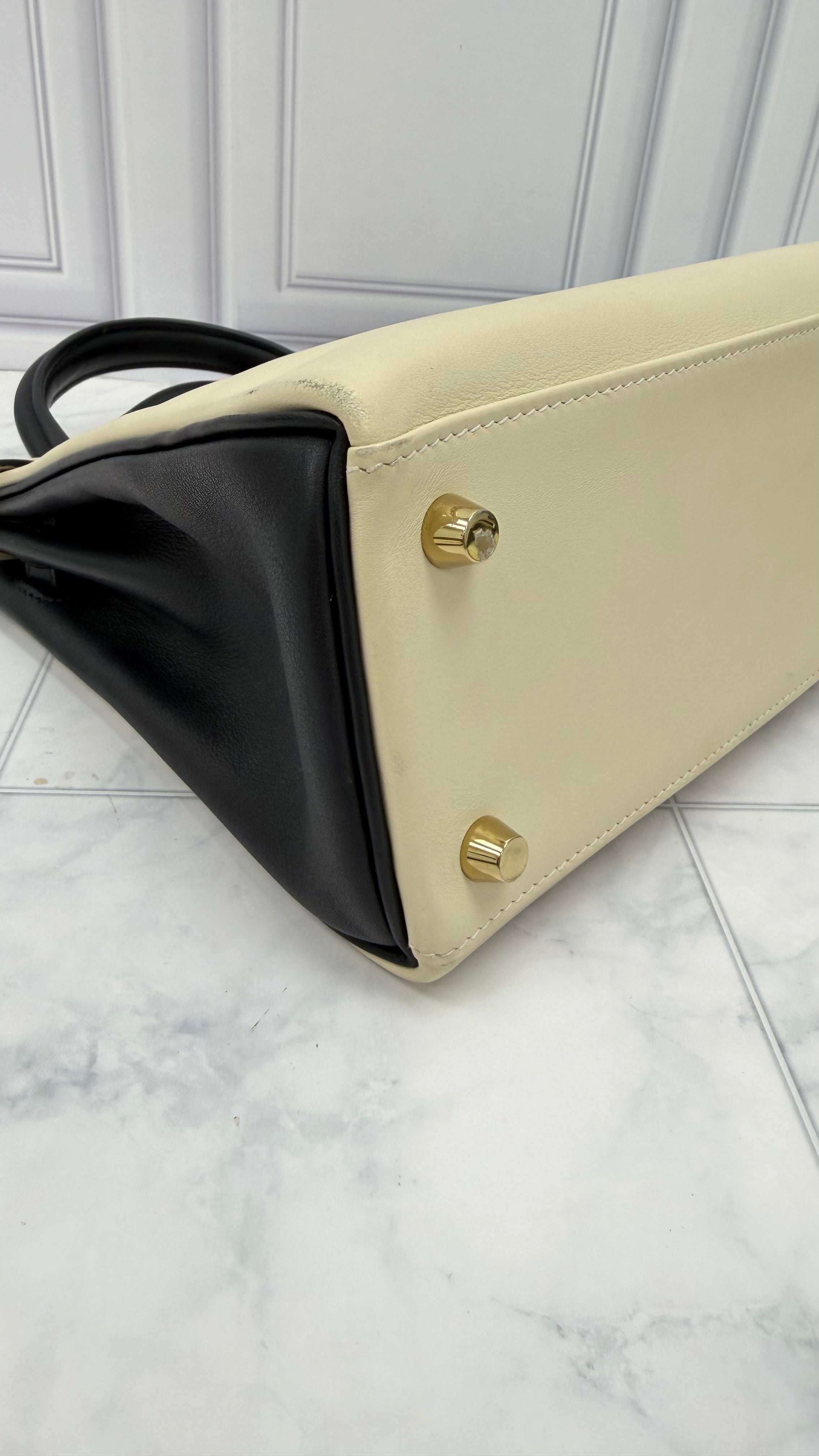 Hermes Ivory & Black Swift Leather HSS Kelly 25