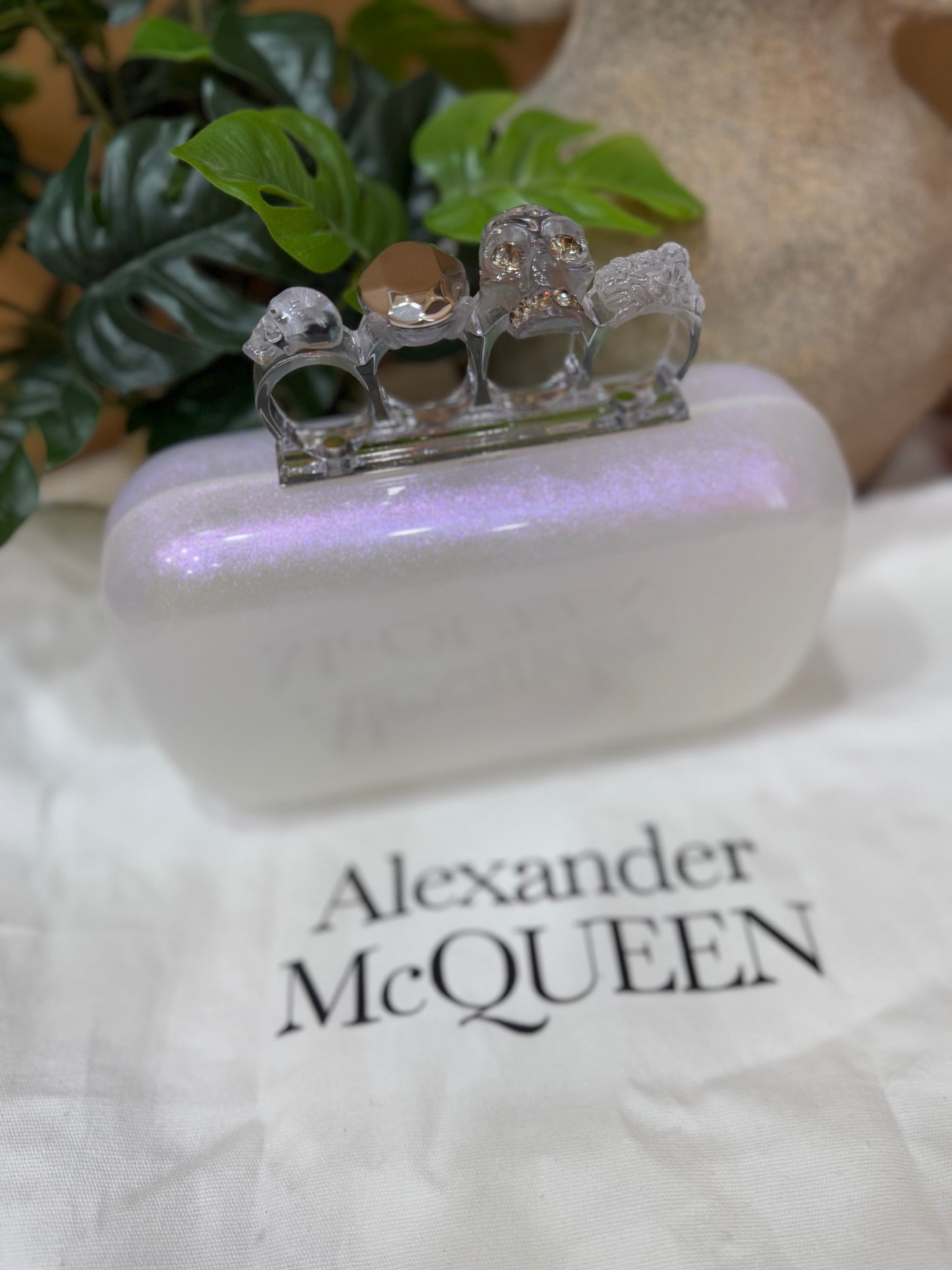 Alexander McQueen Iridescent Plexiglass Small Knuckle Box Clutch