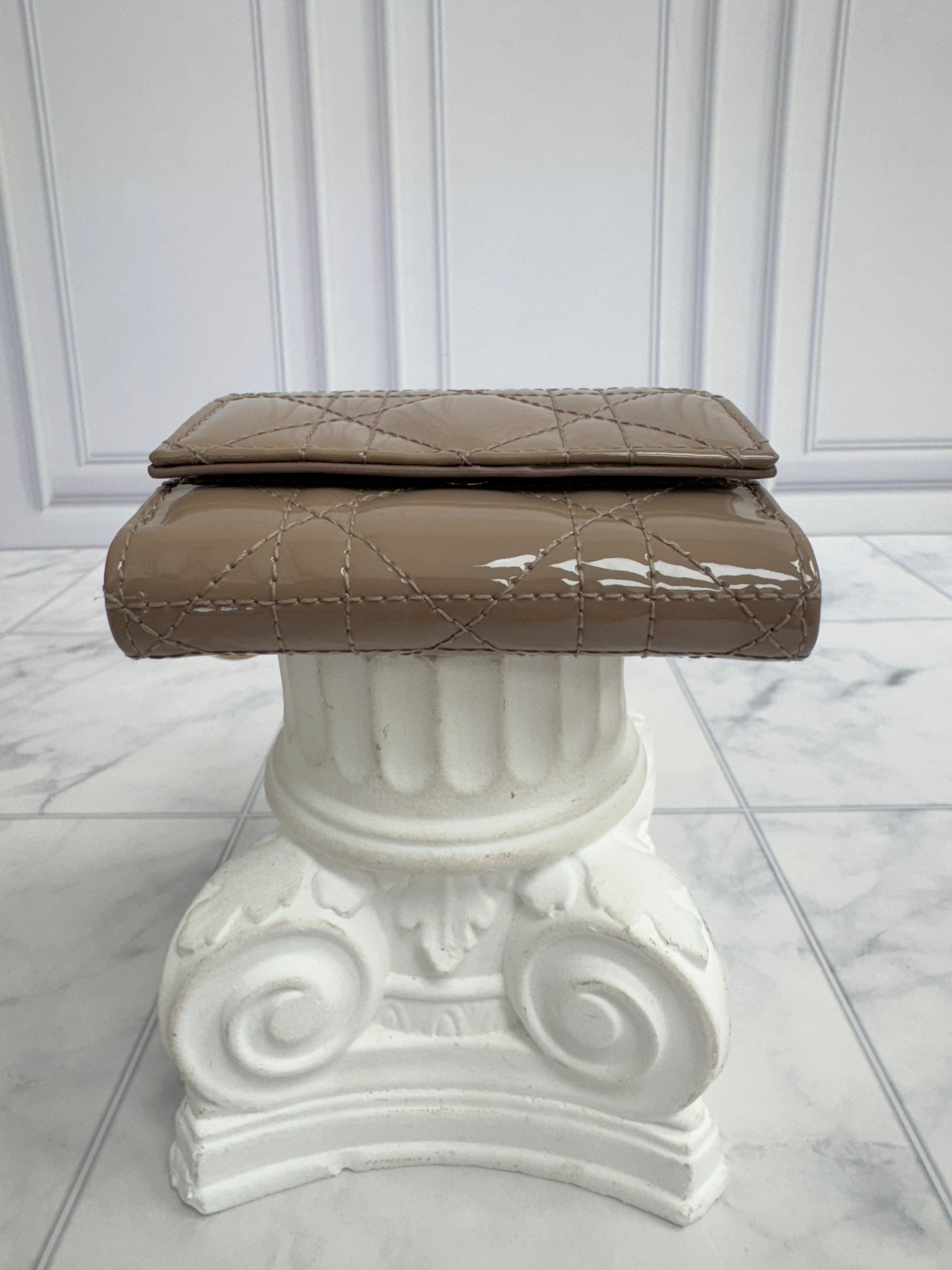 BRAND NEW - Christian Dior Beige Quilted Patent Leather Trifold Wallet