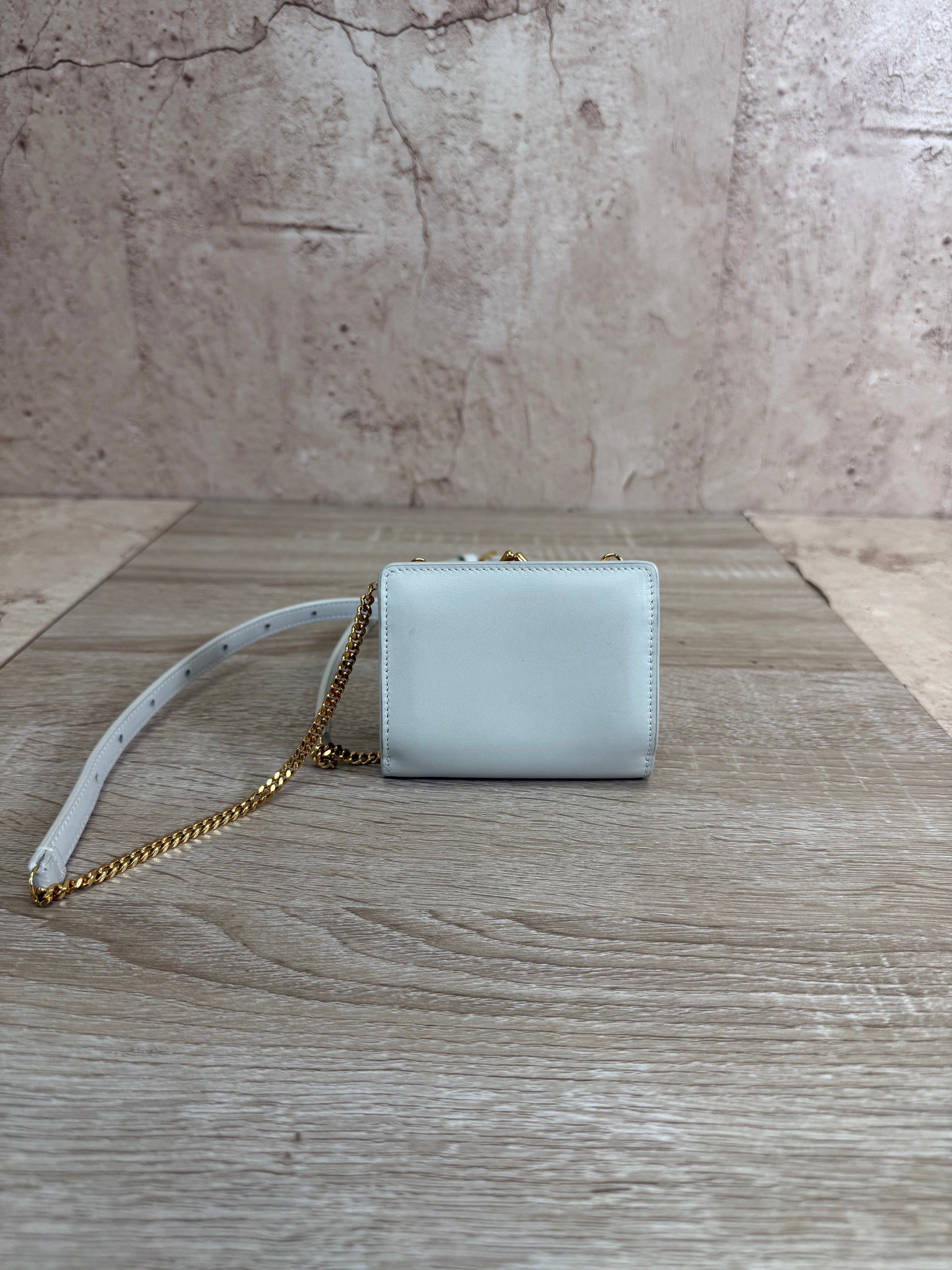 Saint Laurent YSL White Leather Compact Wallet on a Chain
