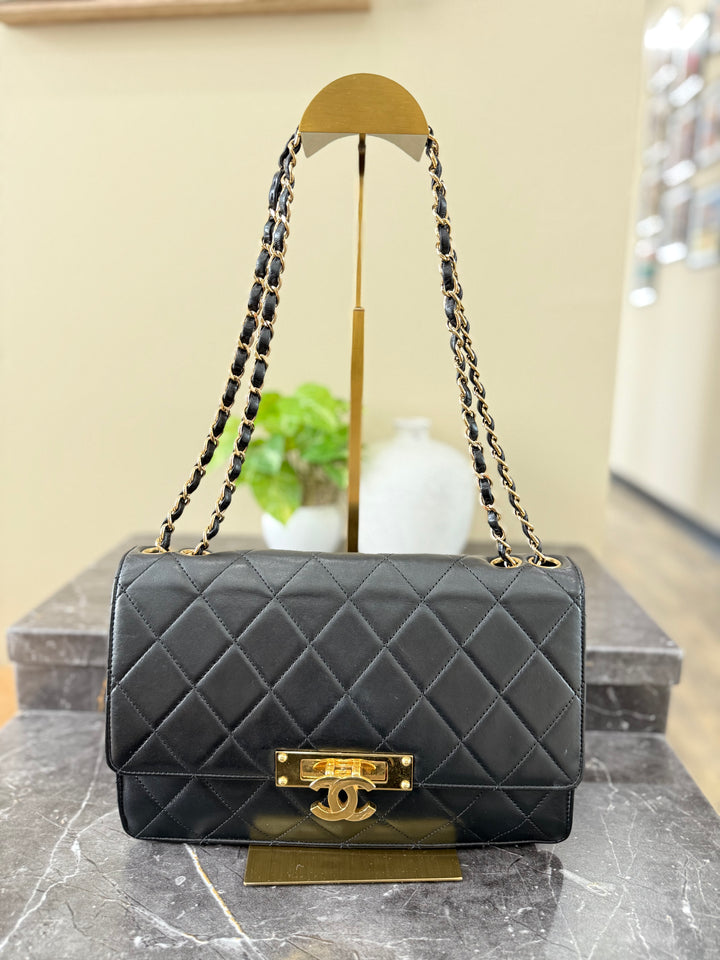 Chanel Black Leather Large Golden Class Flap Bag