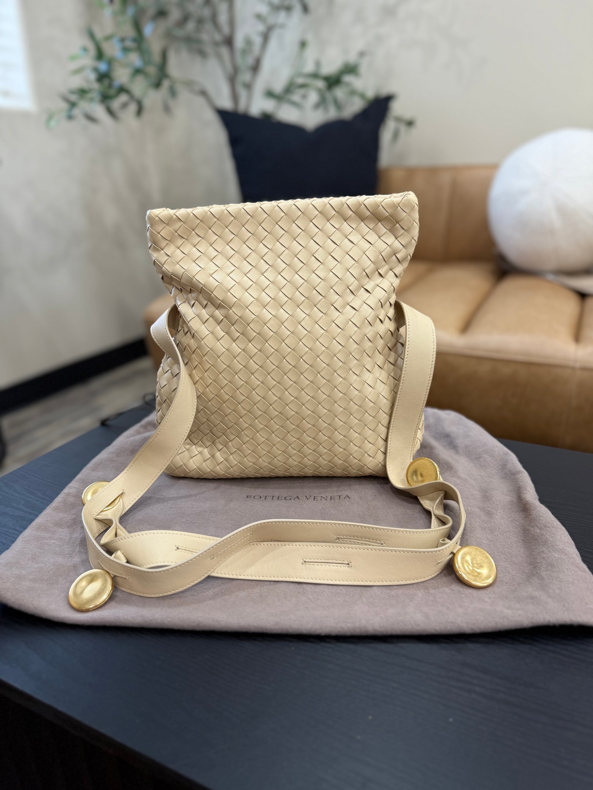 Bottega Veneta Cream Leather Crossbody with Medallions