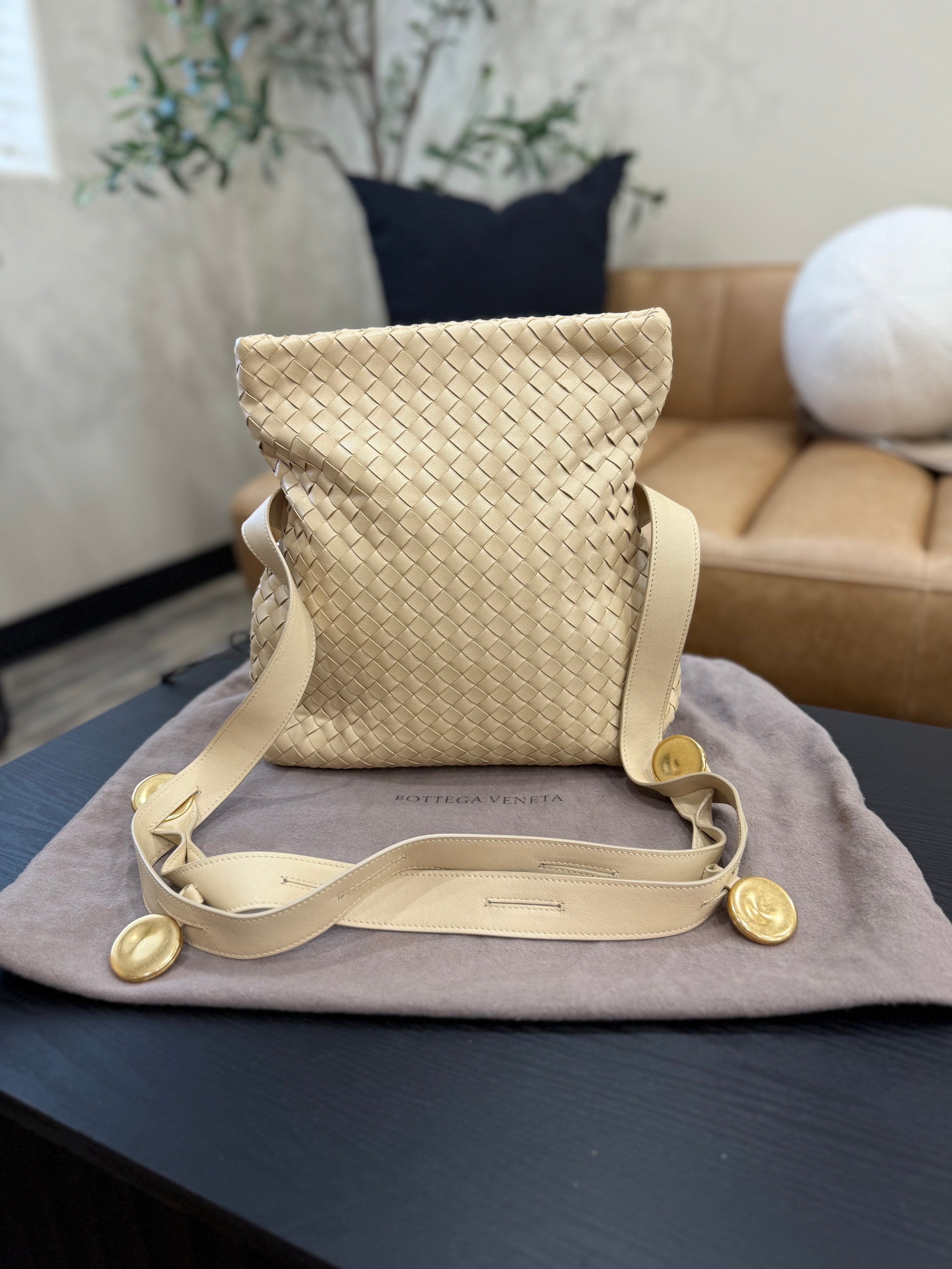 Bottega Veneta Cream Leather Crossbody with Medallions