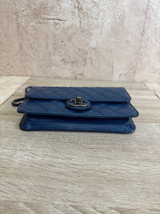 Chanel Blue Quilted Lambskin Wallet on a Chain