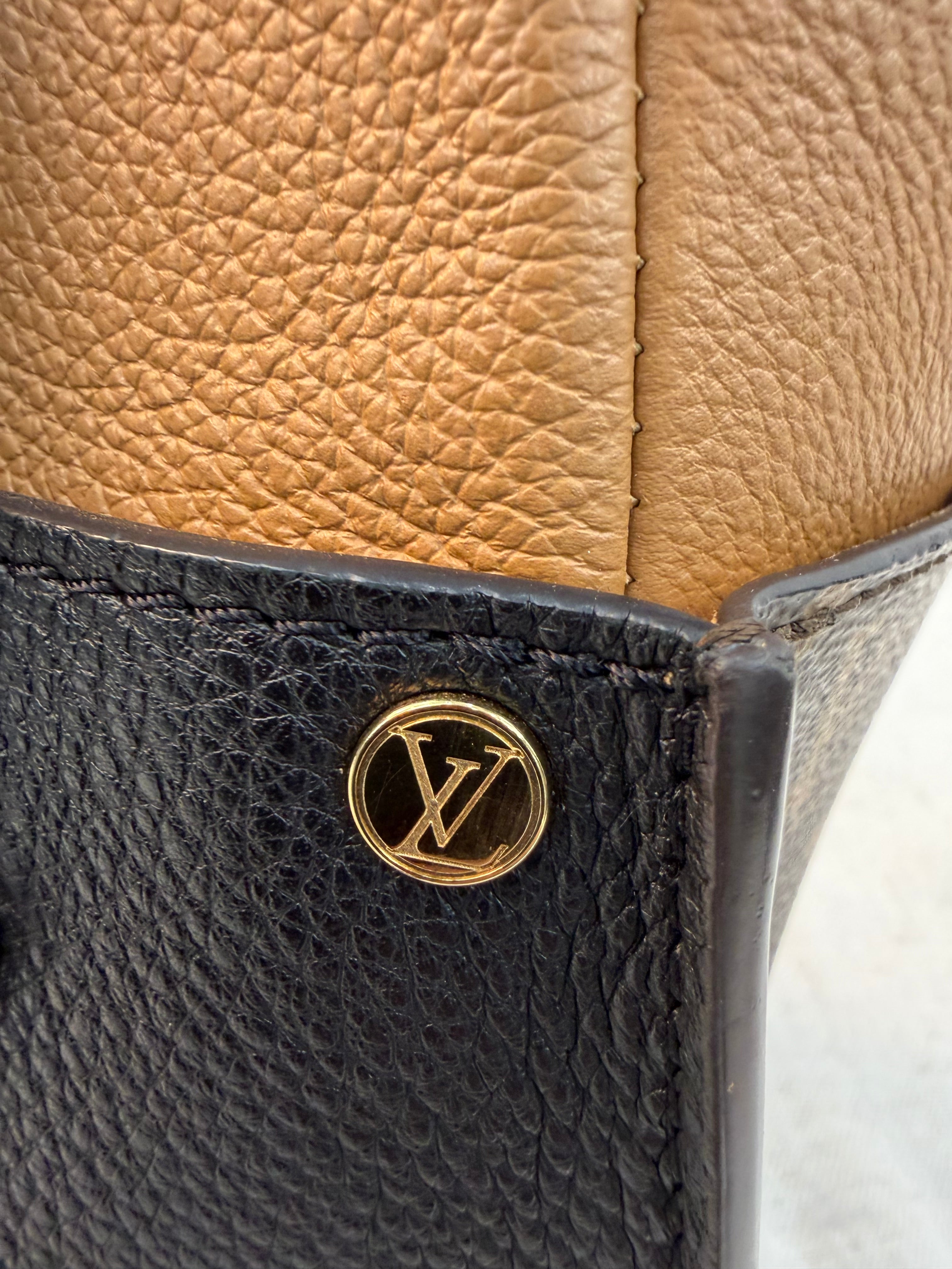 Louis Vuitton Monogram Black & Tan Leather On My Side MM Tote