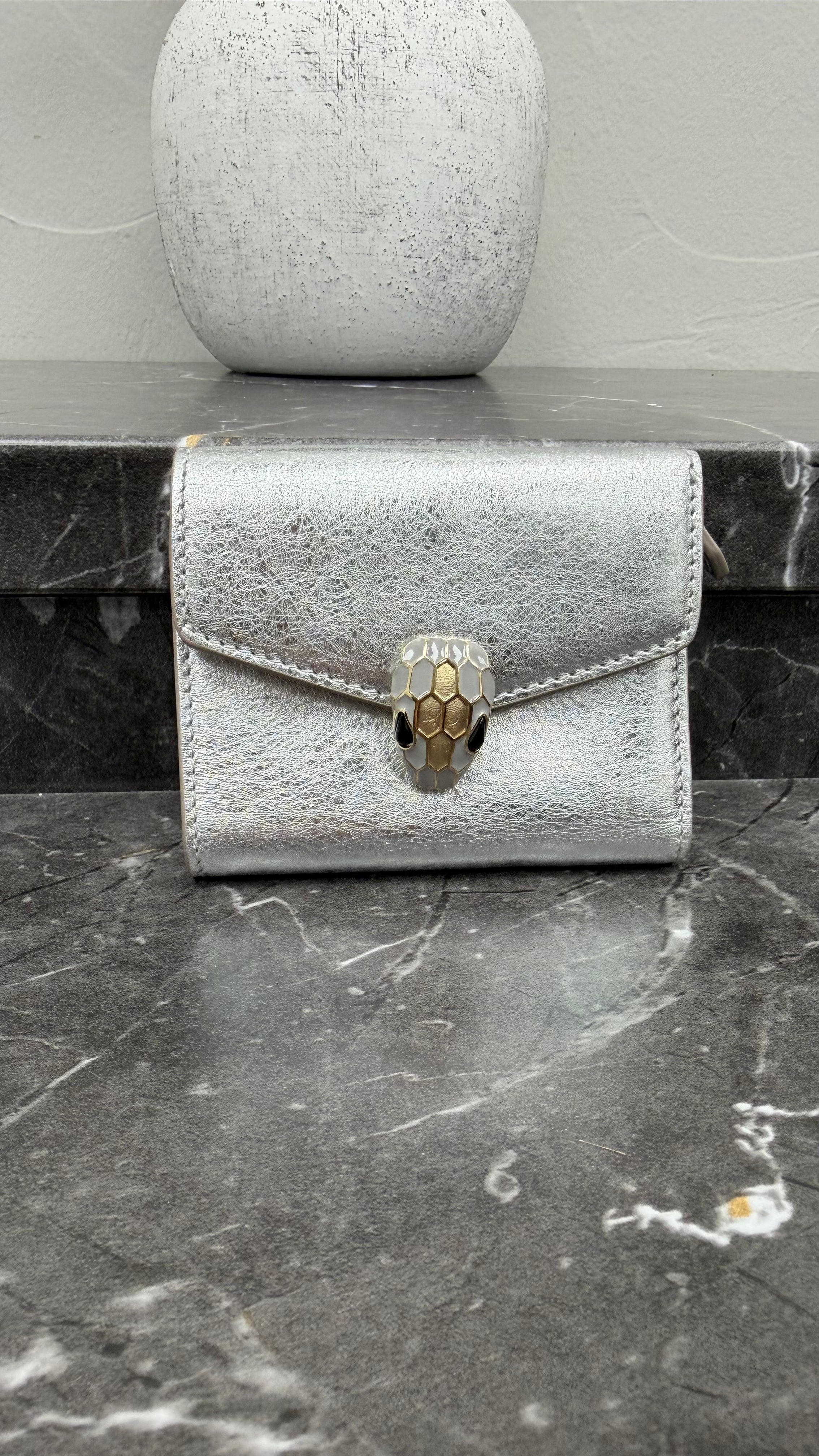 *DONS DROP* Bvlgari Silver Leather Serpenti Forever Compact Wallet