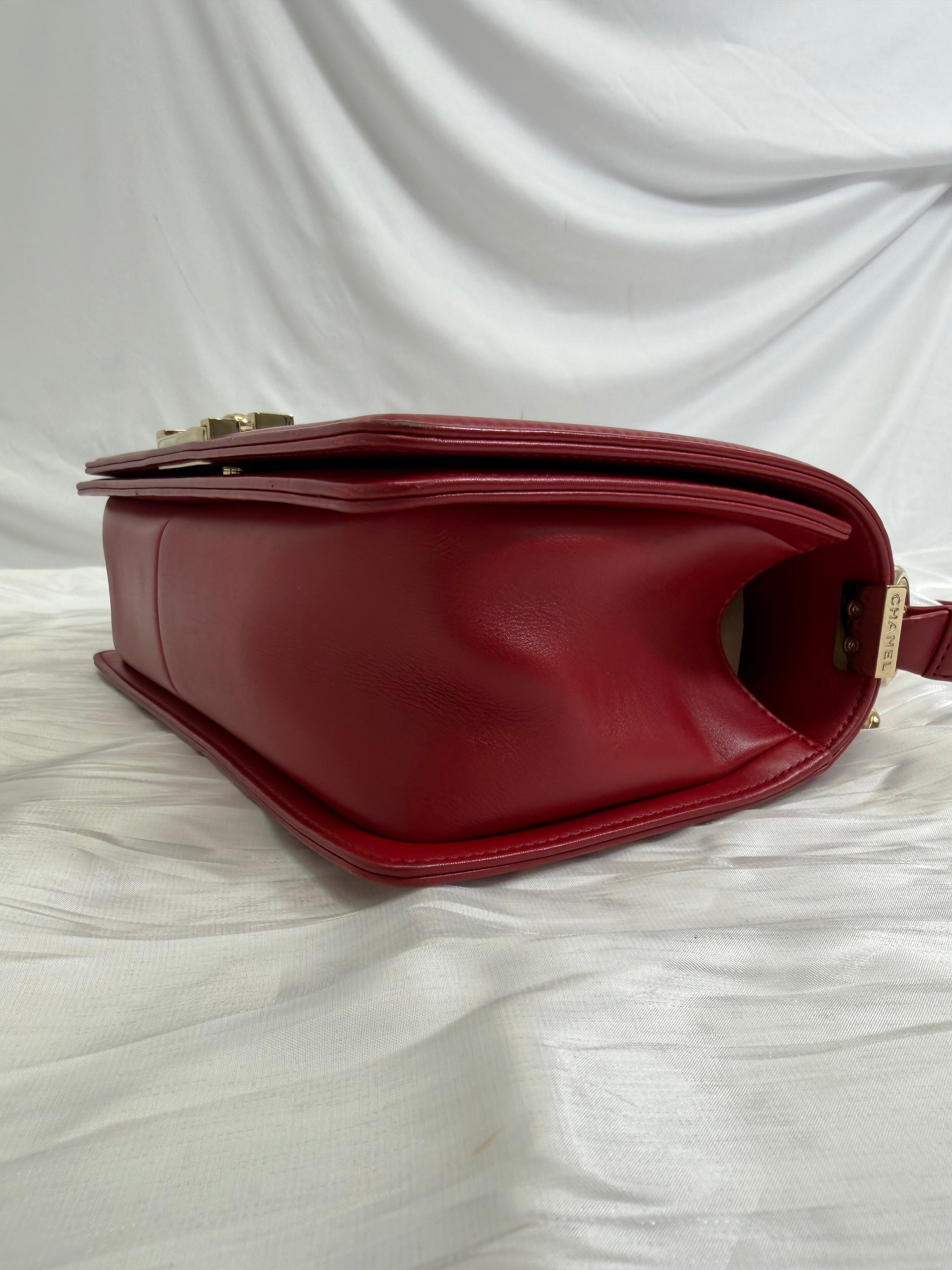 Chanel Red Chevron Quilted Calfskin Medium Boy Bag