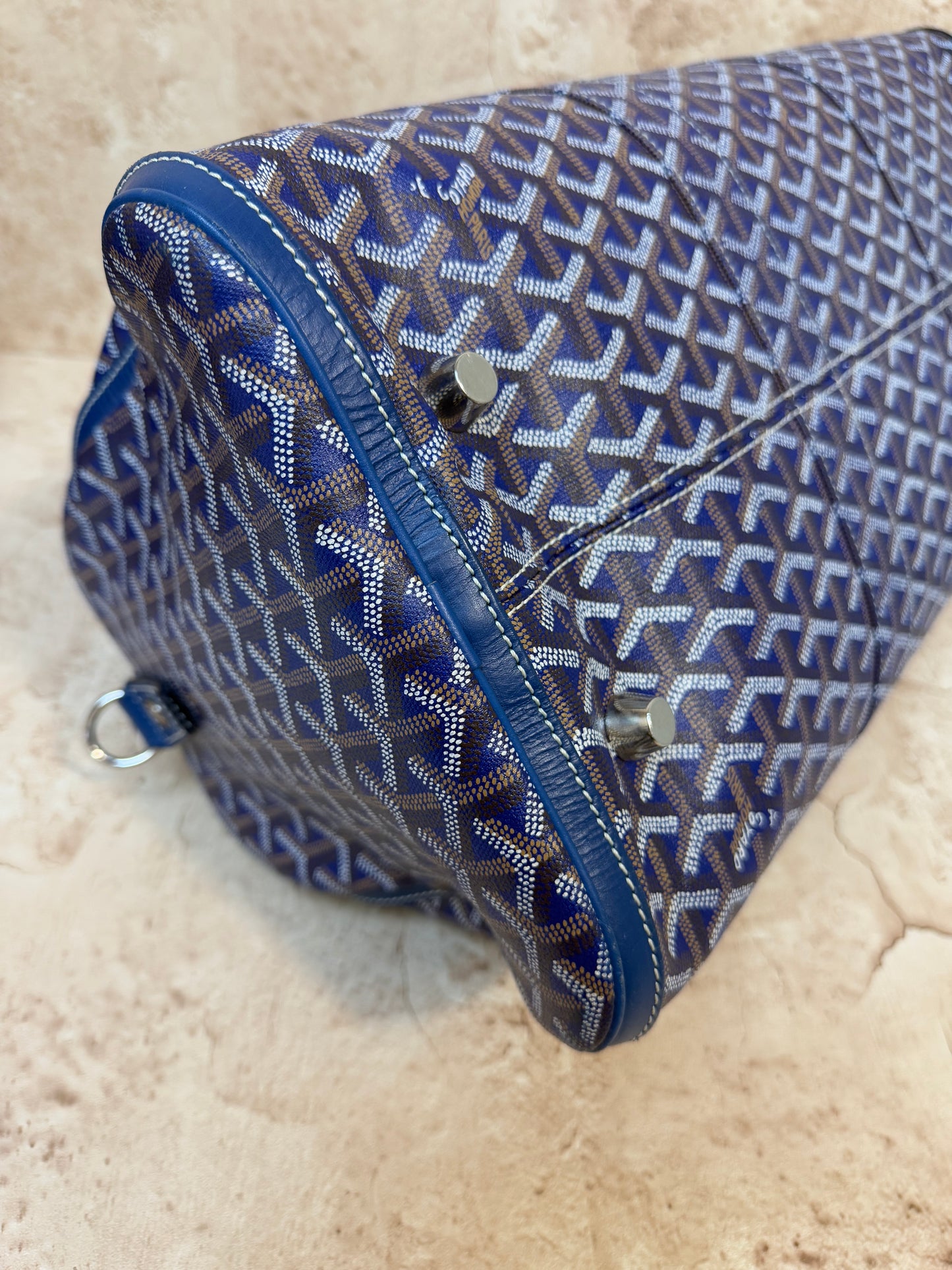 Goyard Navy Goyardine Leather Boston Bag