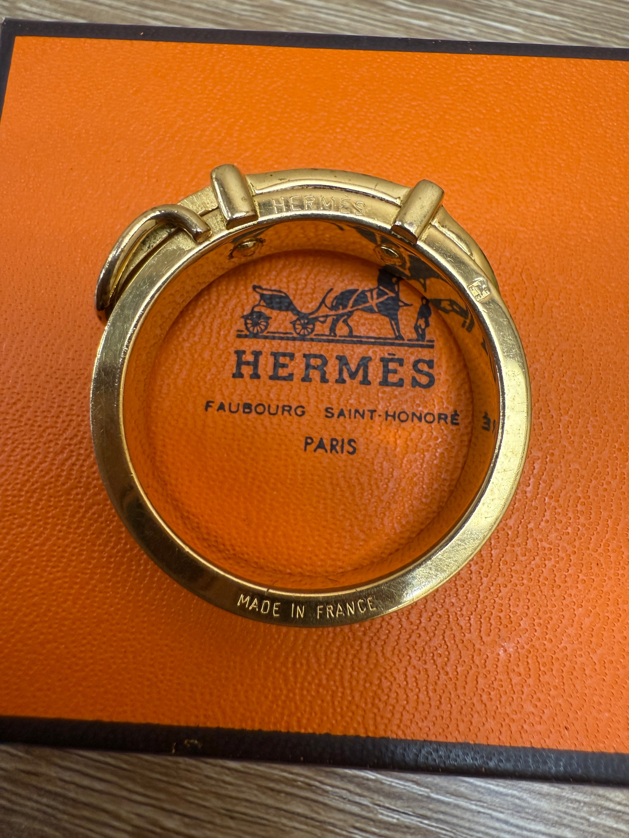 Hermes Jumbo Gold & Burgundy Leather Belt Buckle Scarf Ring