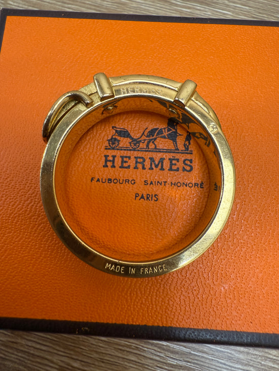Hermes Jumbo Gold & Burgundy Leather Belt Buckle Scarf Ring
