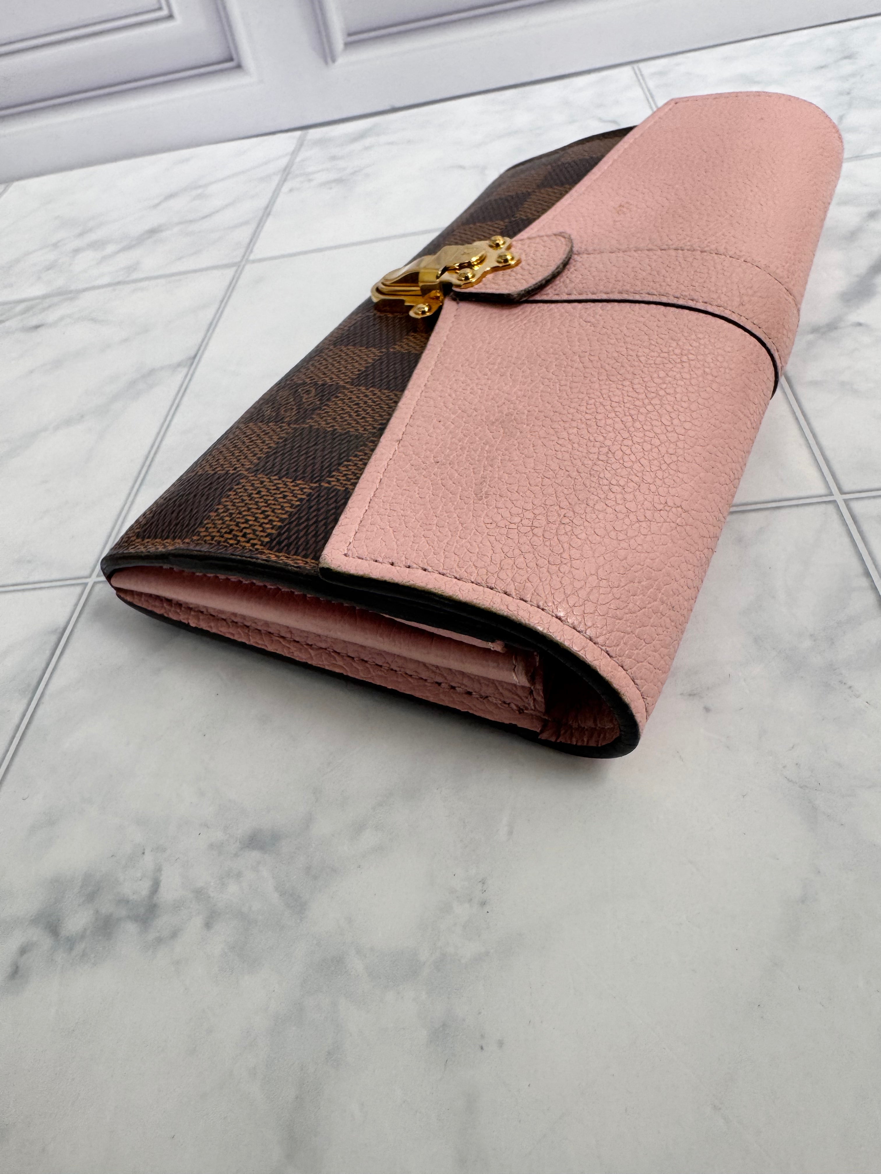 Louis Vuitton Damier Ebene And Pink Clapton Long Wallet