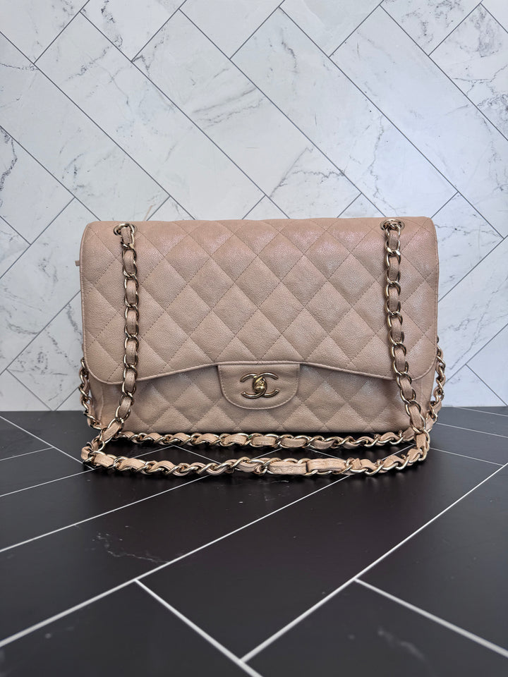 Chanel Classic Double Flap Quilted Iridescent Caviar Jumbo