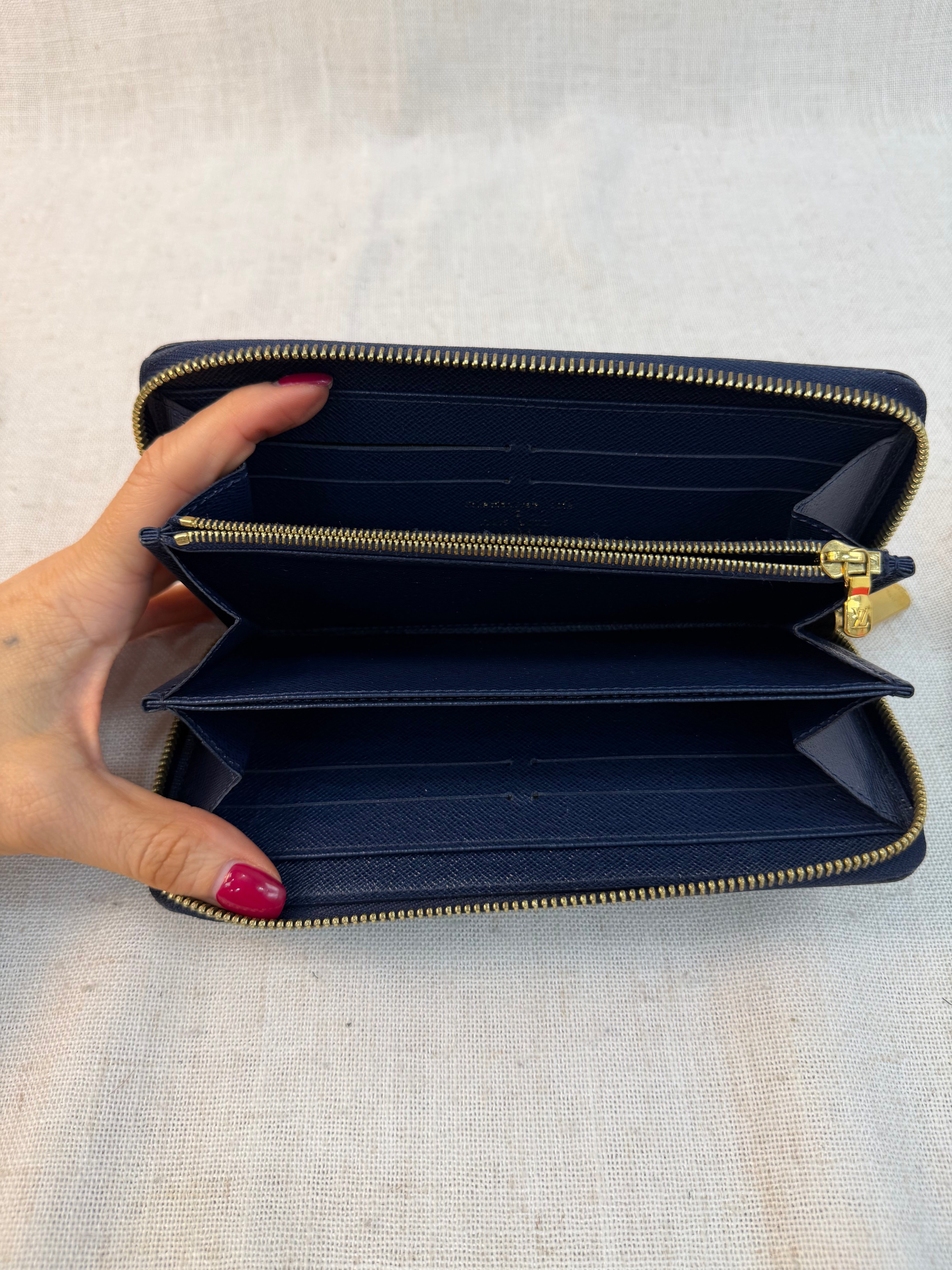 Louis Vuitton Limited Edition Damier Ebene Blue Sequin Zippy Wallet