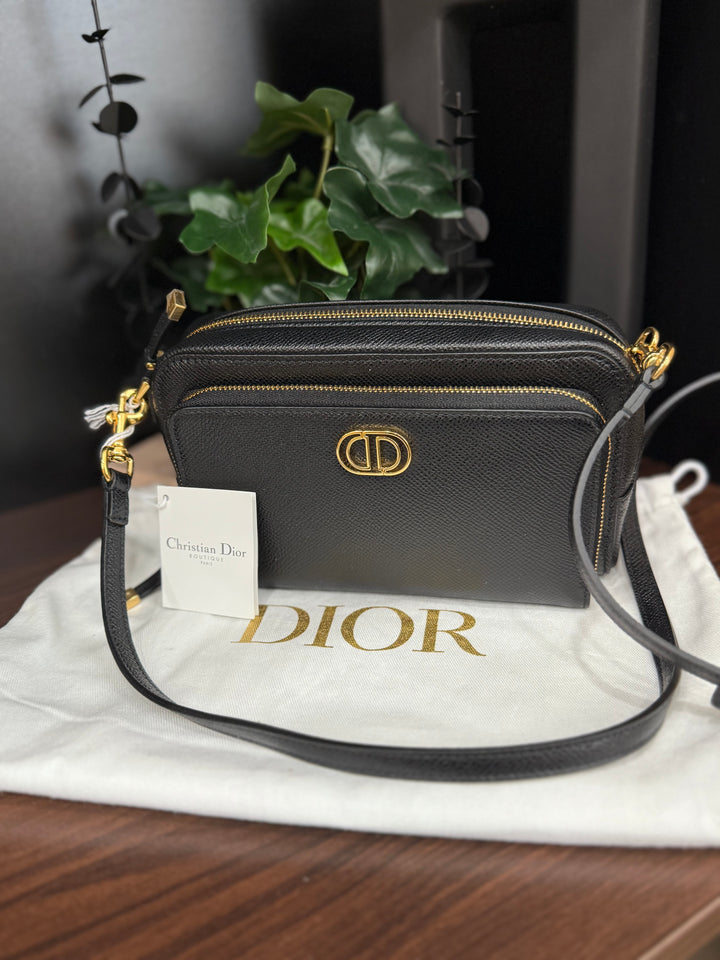 BRAND NEW- Christian Dior Black Calkskin Double Caro Pouch Shoulder Bag