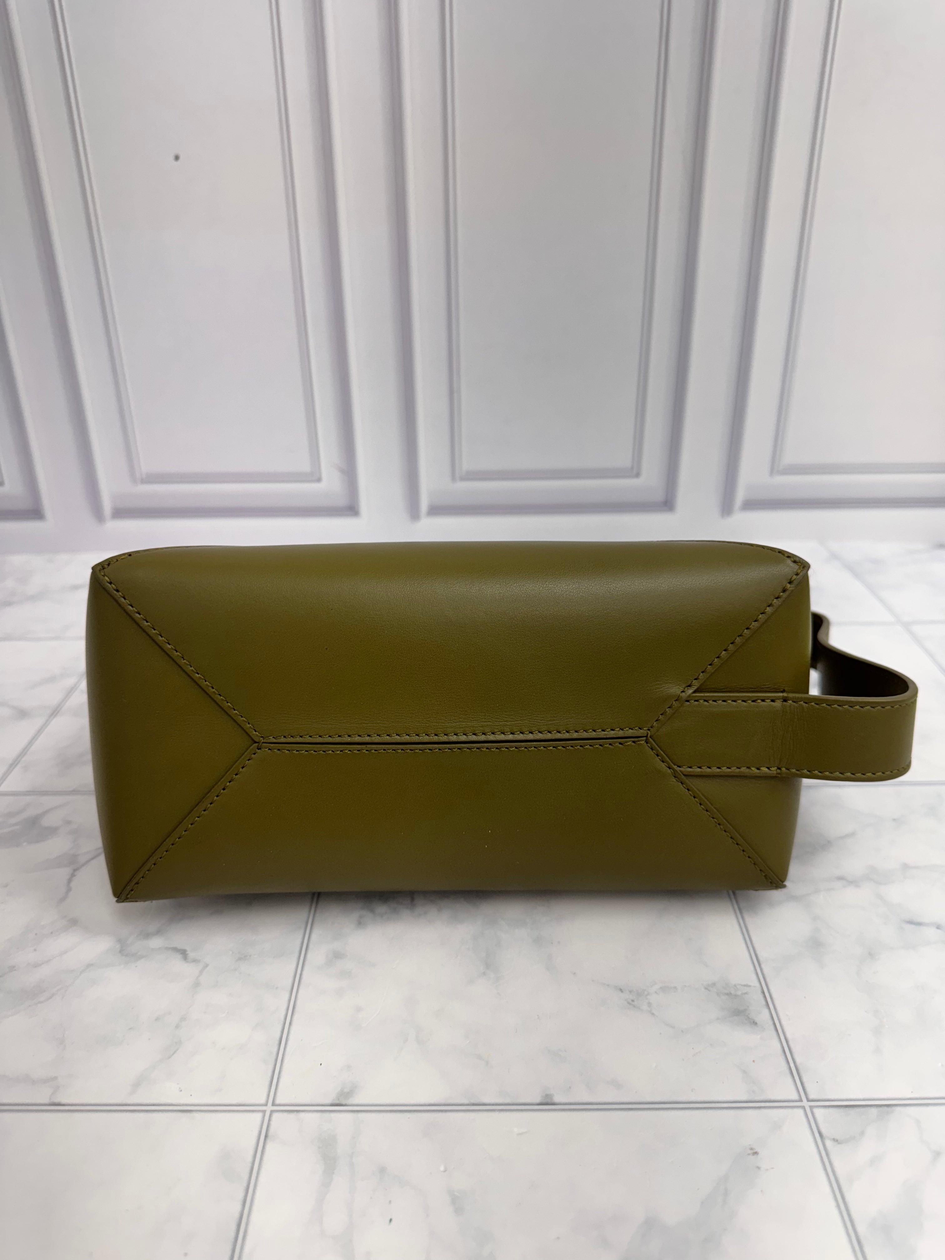 Loewe Green Leather Puzzle Fold Wash Bag