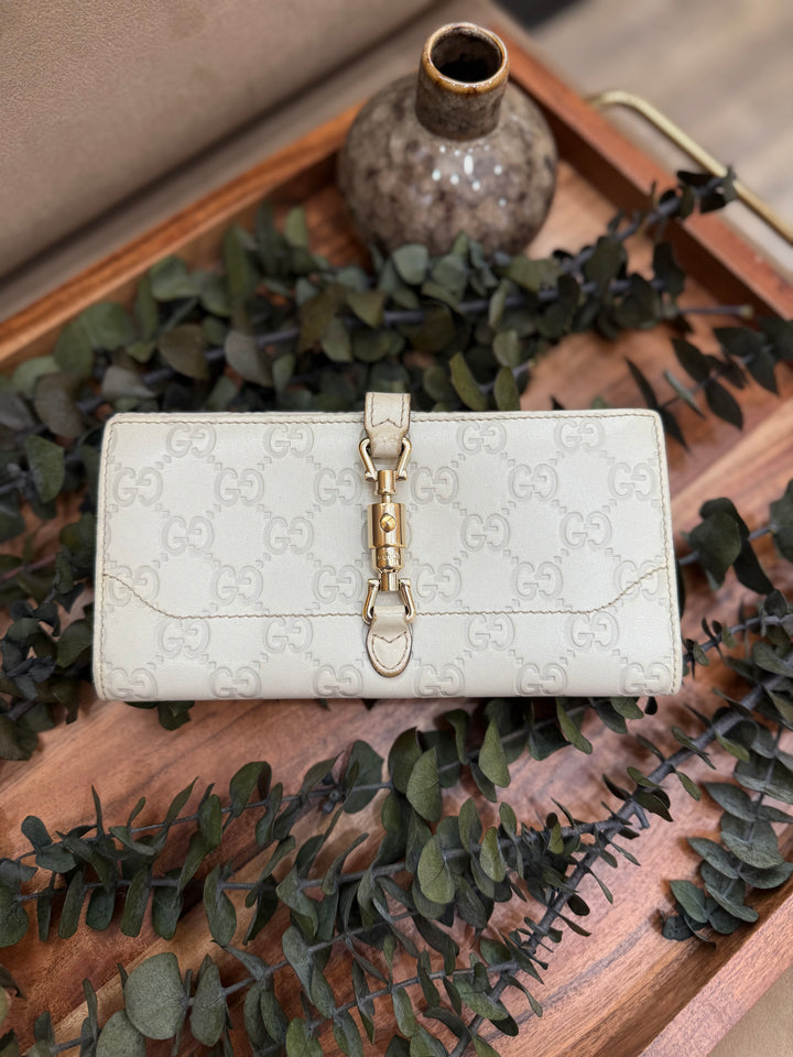Gucci GG Cream Leather Jackie Long Wallet