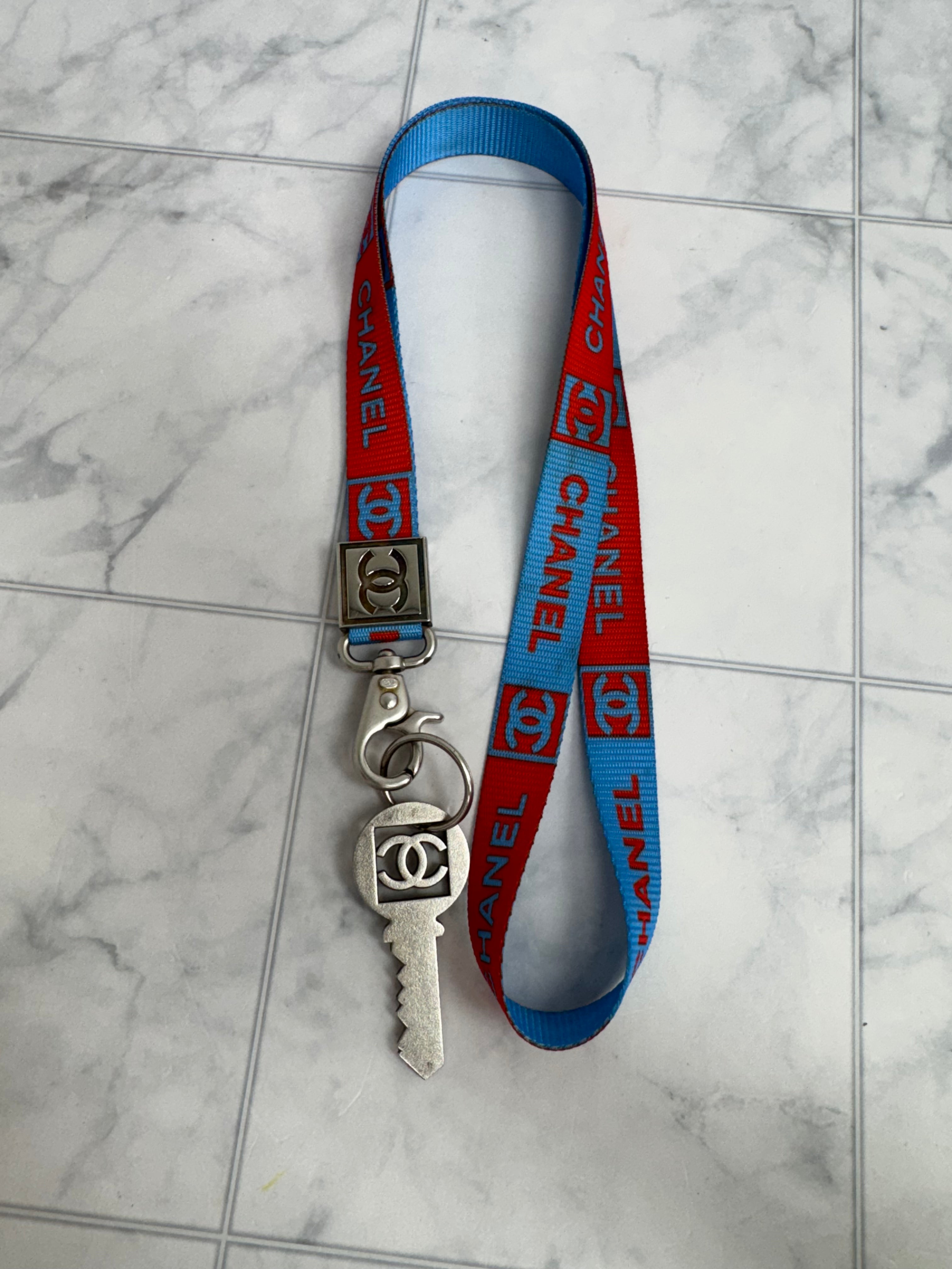 Chanel Baby Blue And Red Nylon Lanyard