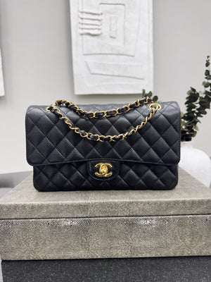LIKE NEW - Chanel Black Quilted Caviar Leather Medium Classic Double Flap Bag
