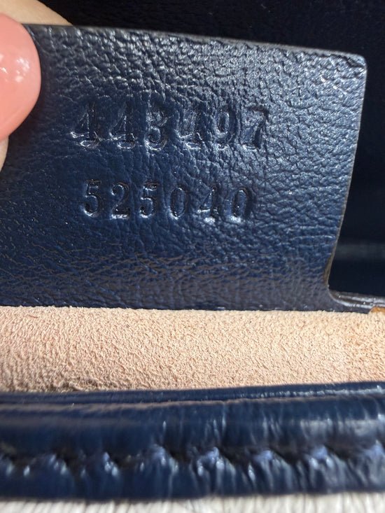 Gucci White And Navy GG Marmont Medium Flap Bag