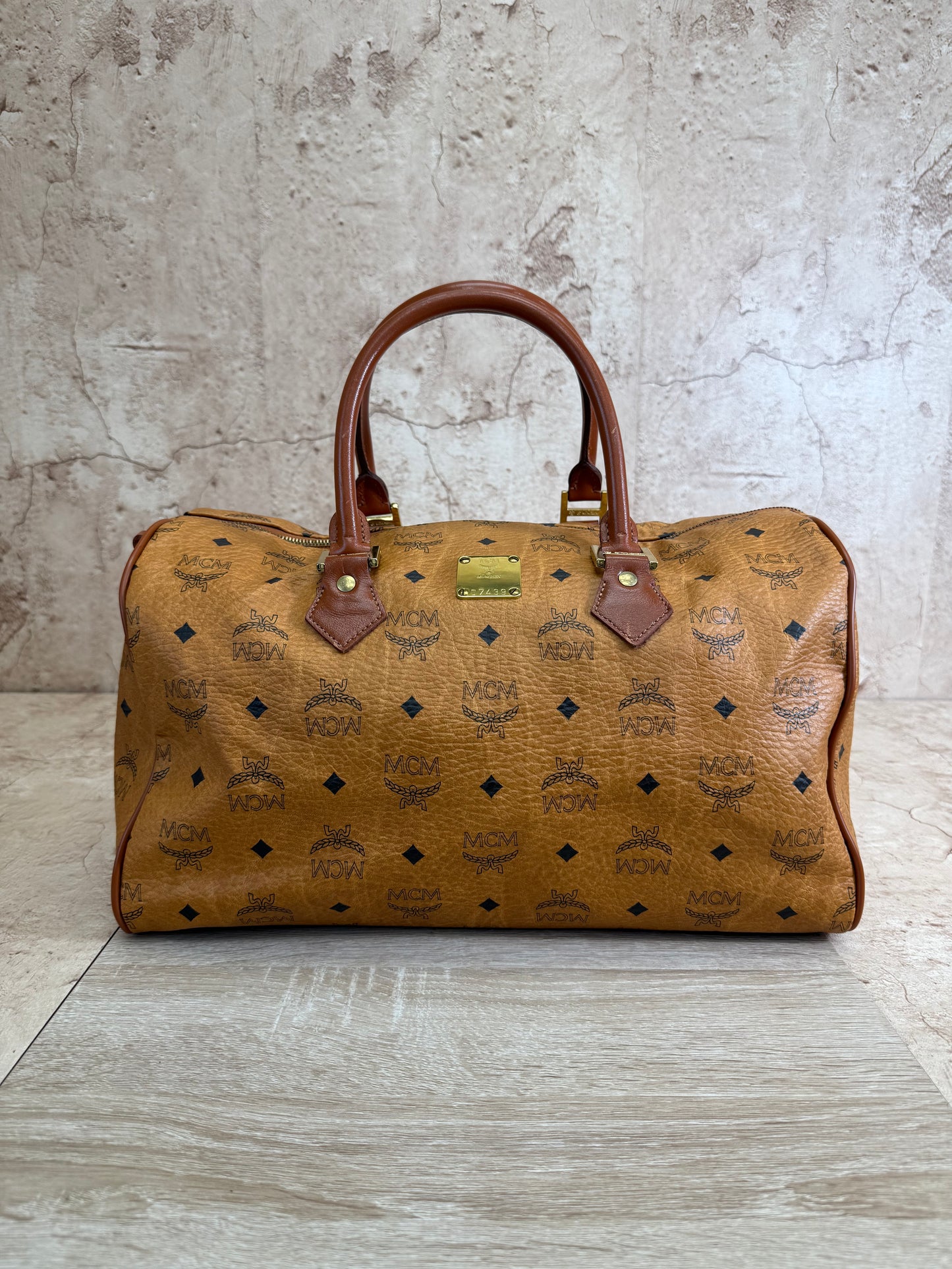 MCM Brown Leather Boston Bag