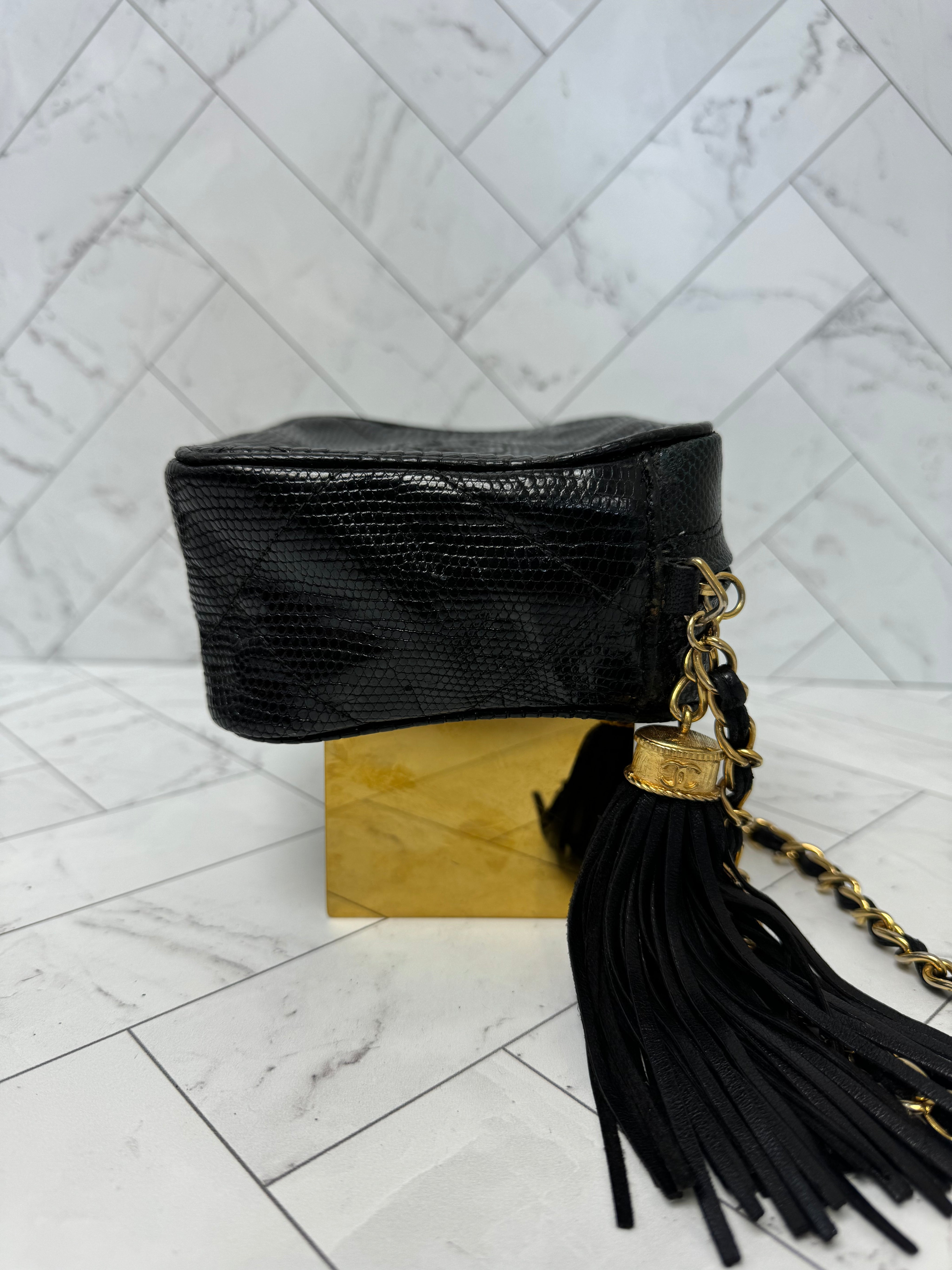 Chanel Black Lizard Camera Crossbody Bag