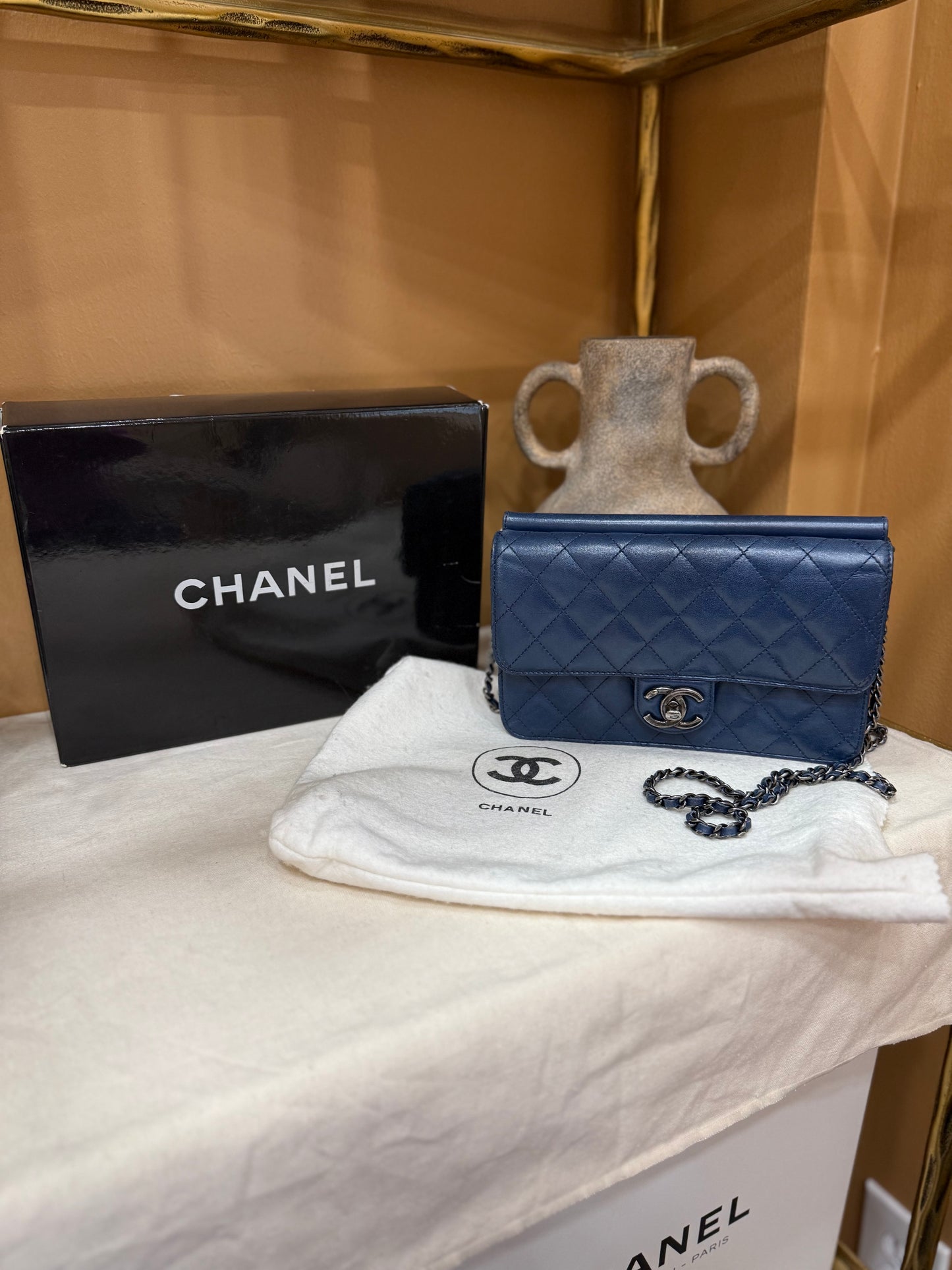 Chanel Blue Quilted Lambskin Wallet on a Chain