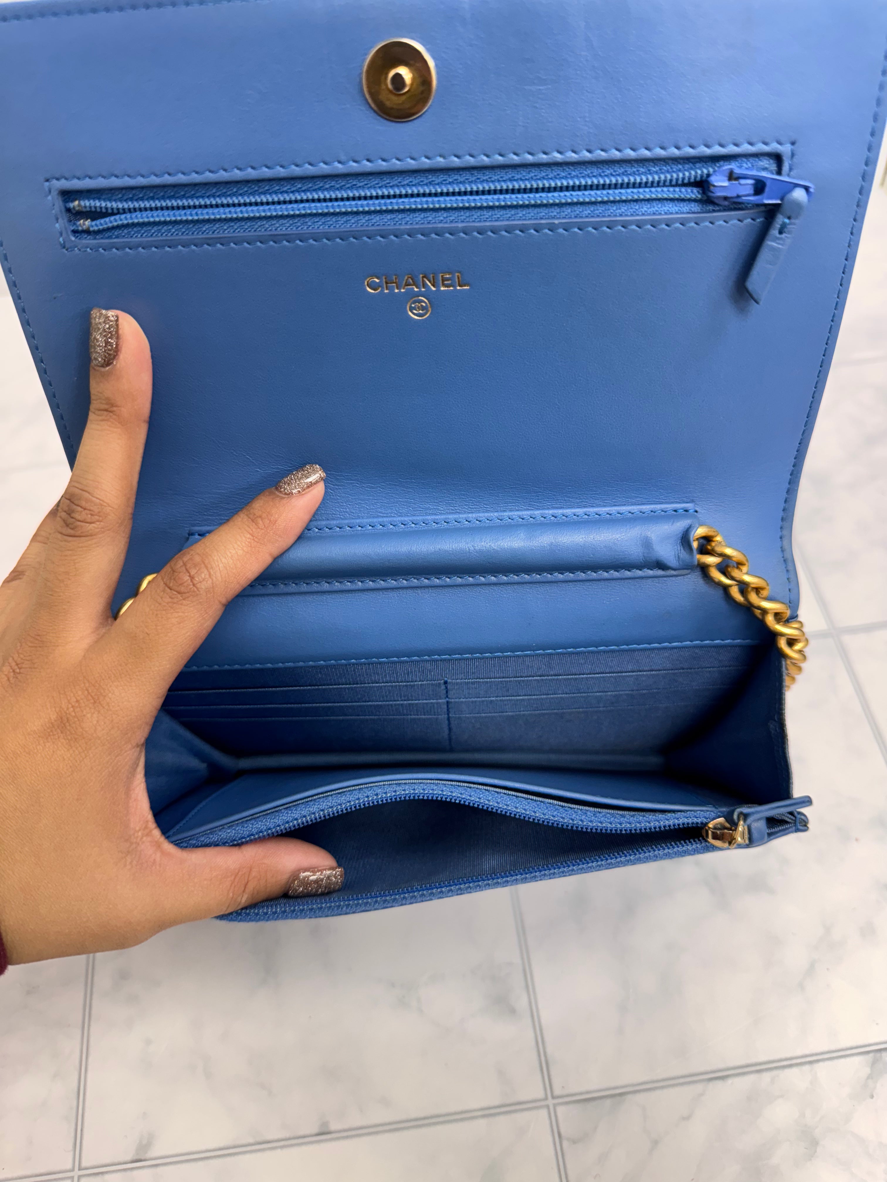 *DONS DROP* Chanel Blue Caviar Leather Boy Wallet on a Chain