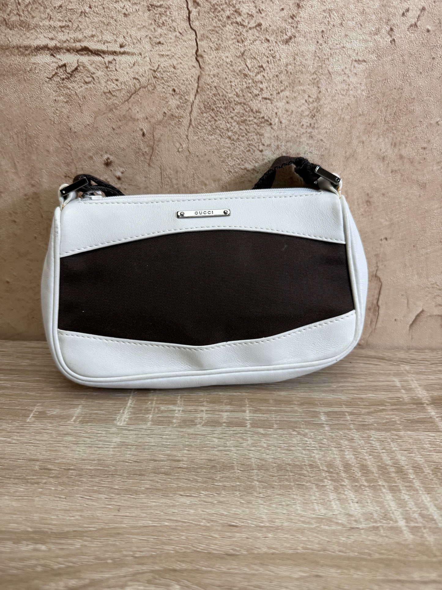 Gucci White Leather & Brown Canvas Mini Shoulder Bag
