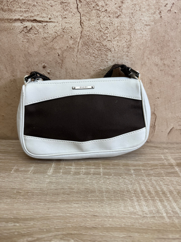Gucci White Leather & Brown Canvas Mini Shoulder Bag